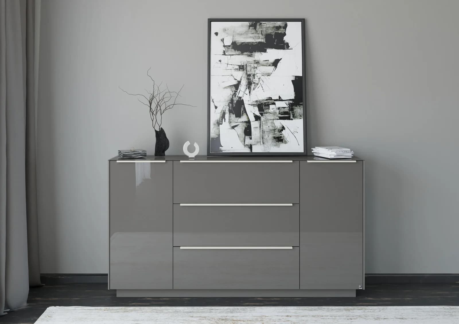 Sideboard Reno Anthrazit Matt Lack Glas Anthrazit Glanz Set One by Musterring