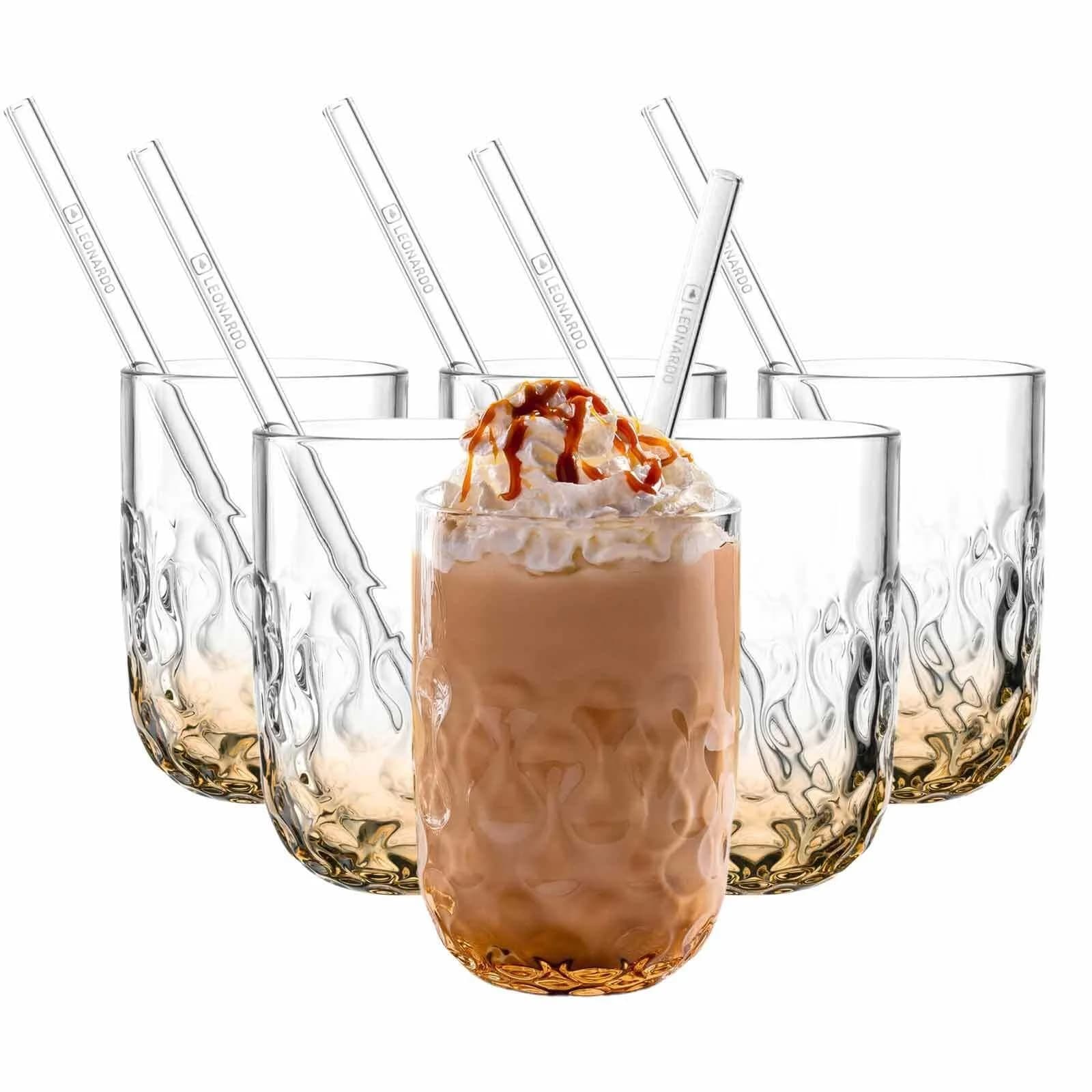 Leonardo GOCCE Caramel Macchiato Glas Set 6-tlg. Apricot mit Trinkhalm
