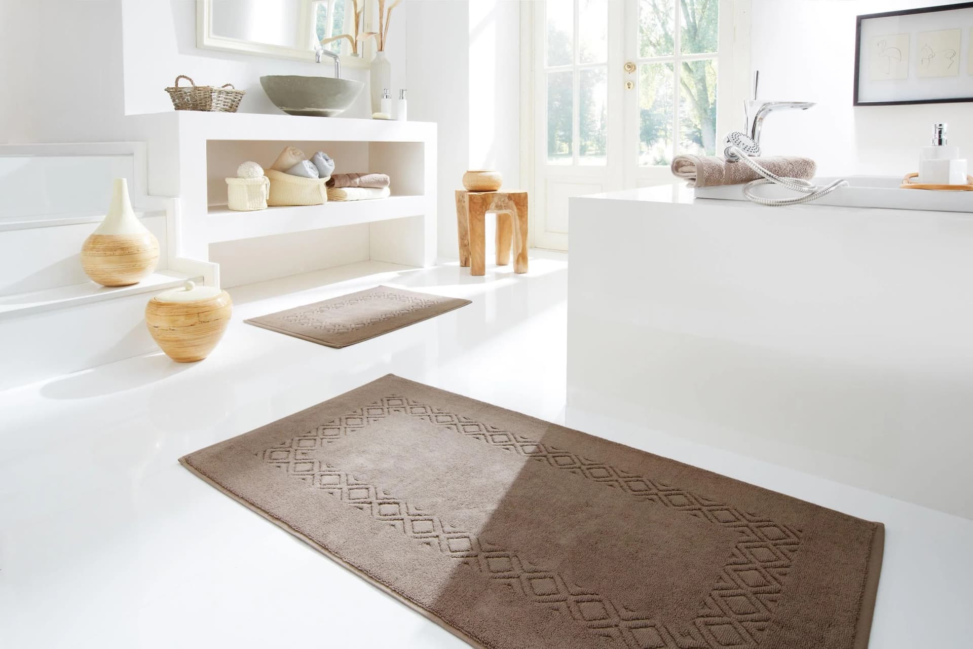 Badematte EGERIA Denver Grau Taupe 100% Baumwolle Hoch-Tief-Effekt