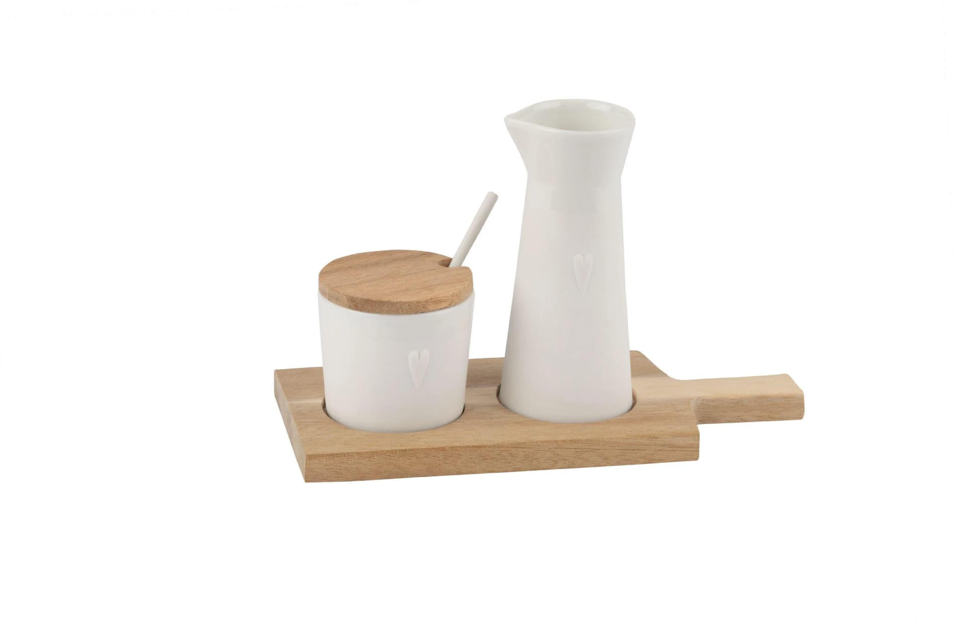 Milch-/Zucker-Set FREUNDE Porzellan/Akazienholz Weiß Natur