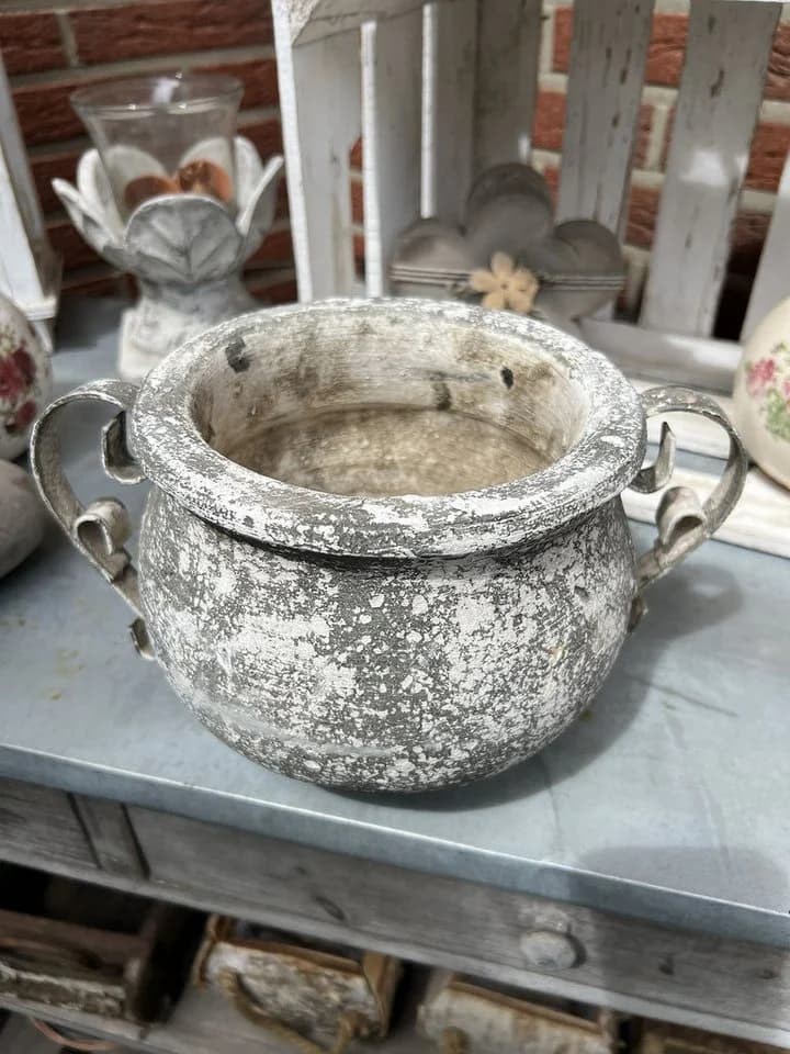 Exner Pflanztopf Valo Keramik Shabby Chic Vintage Ø 13 cm Grau