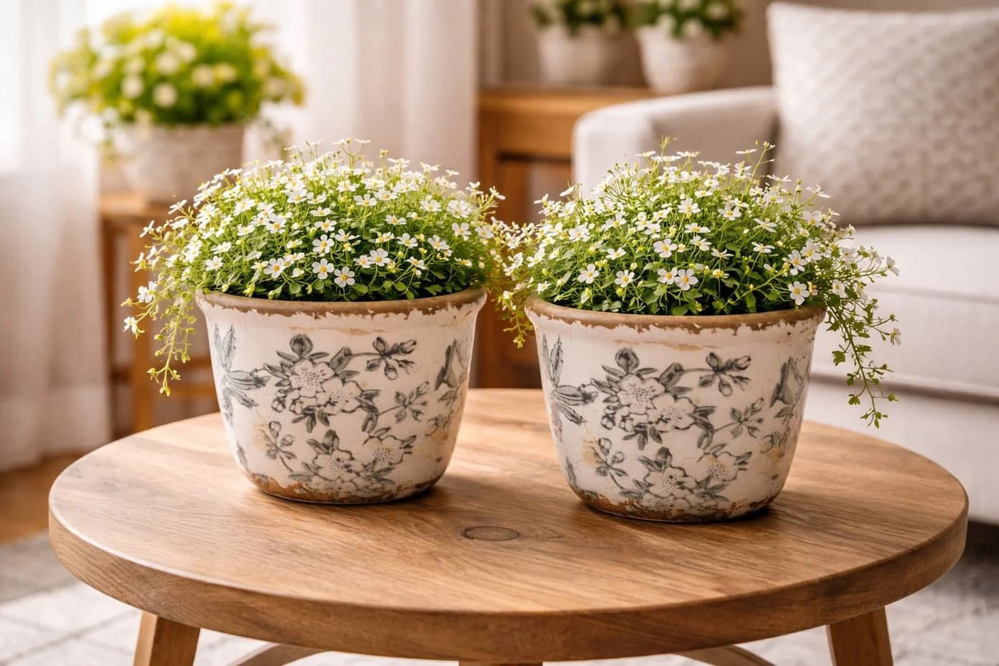 finehomegarden Blumentopf Übertopf Mush Keramik Ø7,5cm+Ø11cm Rustikales Antikes Topf Dekor