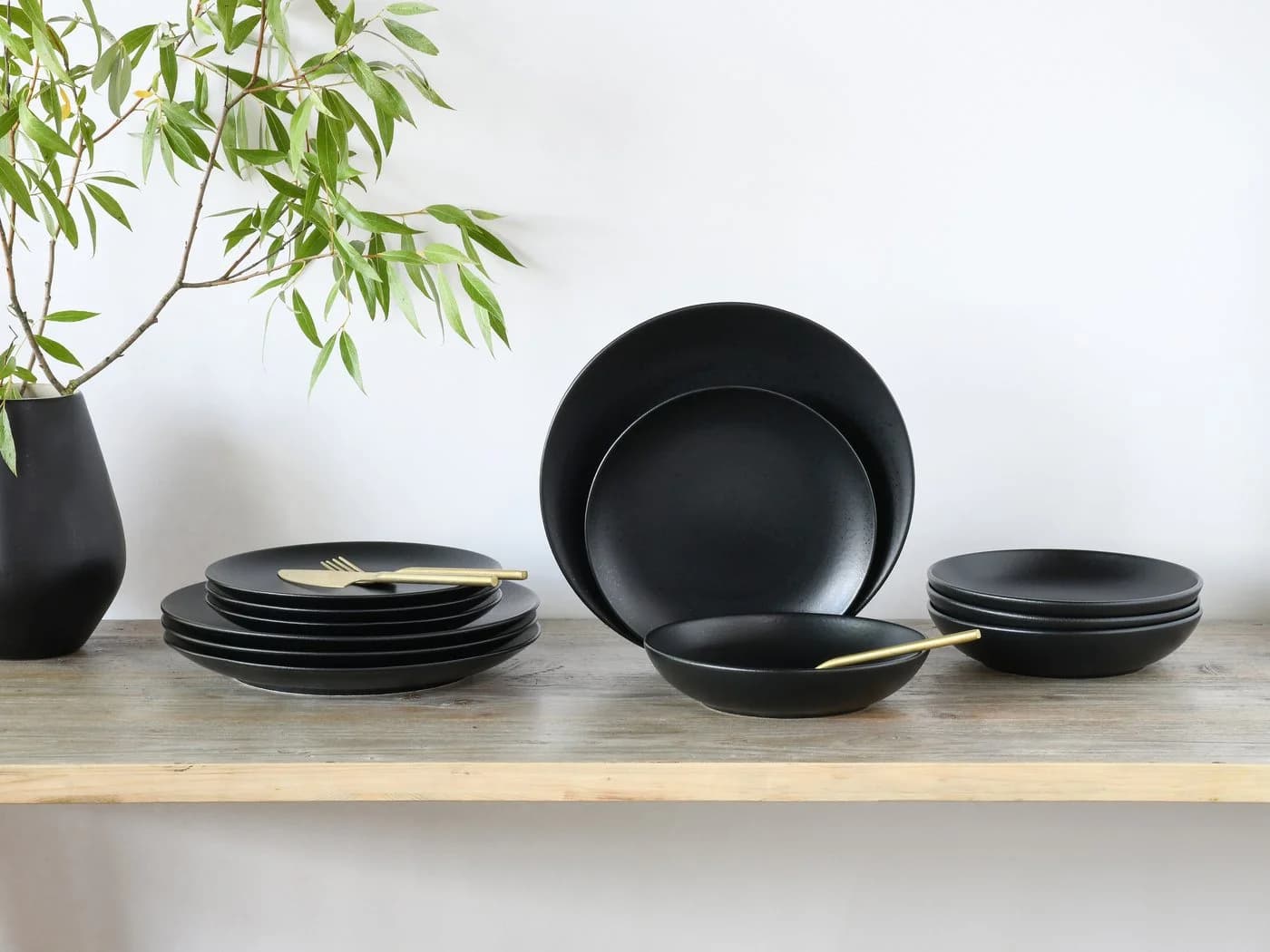 CreaTable Tafelservice Magic Black Schwarz Grau 12-teilig Steinzeug