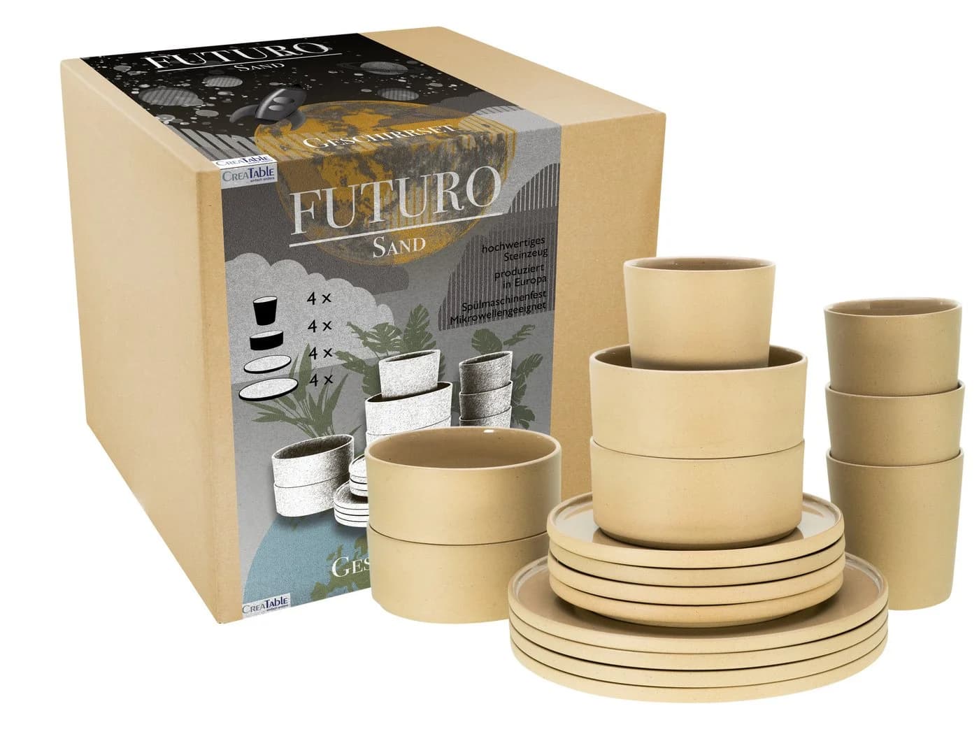 CreaTable Kombiservice Futuro Sand 16-teilig Steinzeug Beige