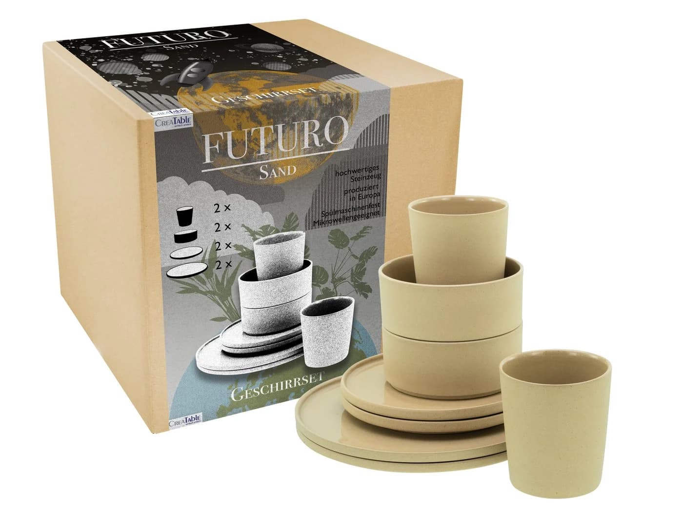CreaTable Kombiservice Futuro Sand 8-tlg. Beige Steinzeug