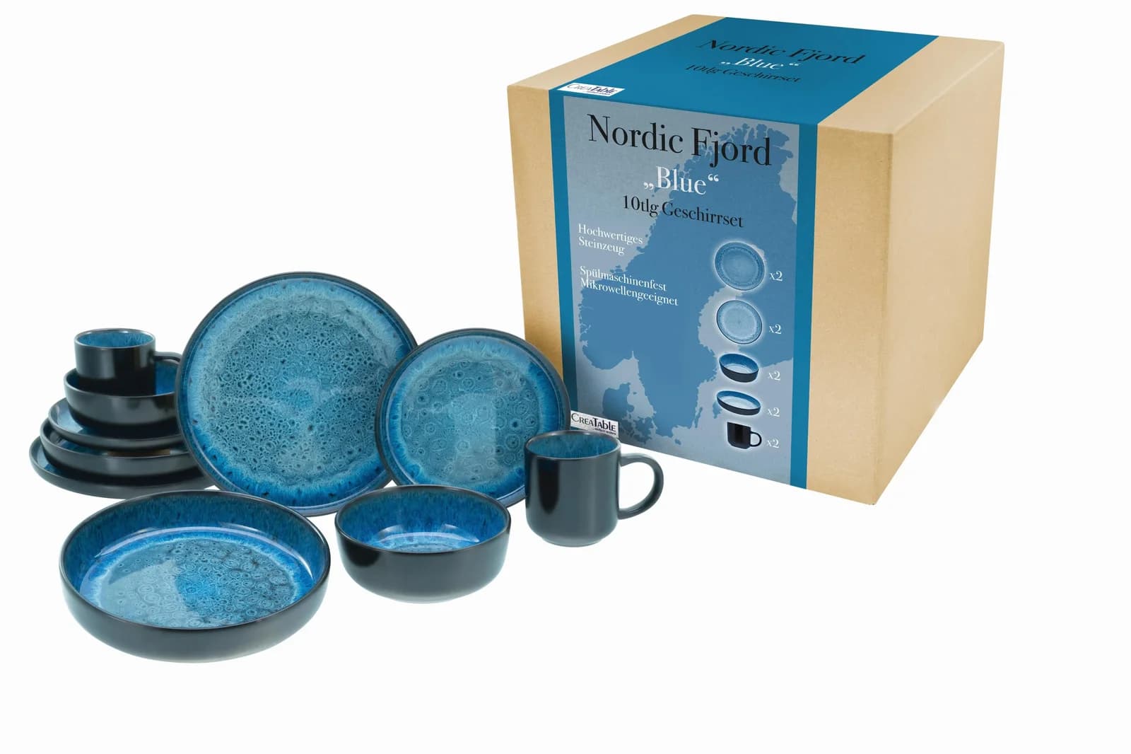 Creatable Kombiservice Nordic Fjord Blau, 10-teilig