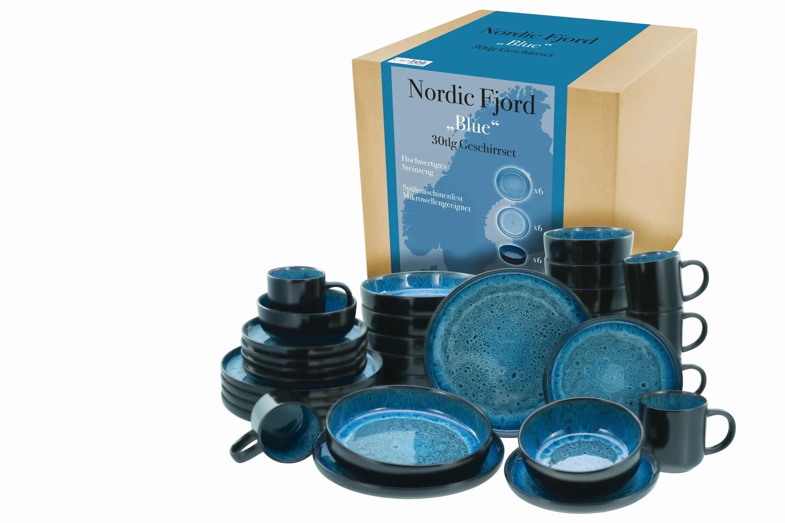 CREATABLE Kombiservice Nordic Fjord Blau 30-tlg. Steinzeug