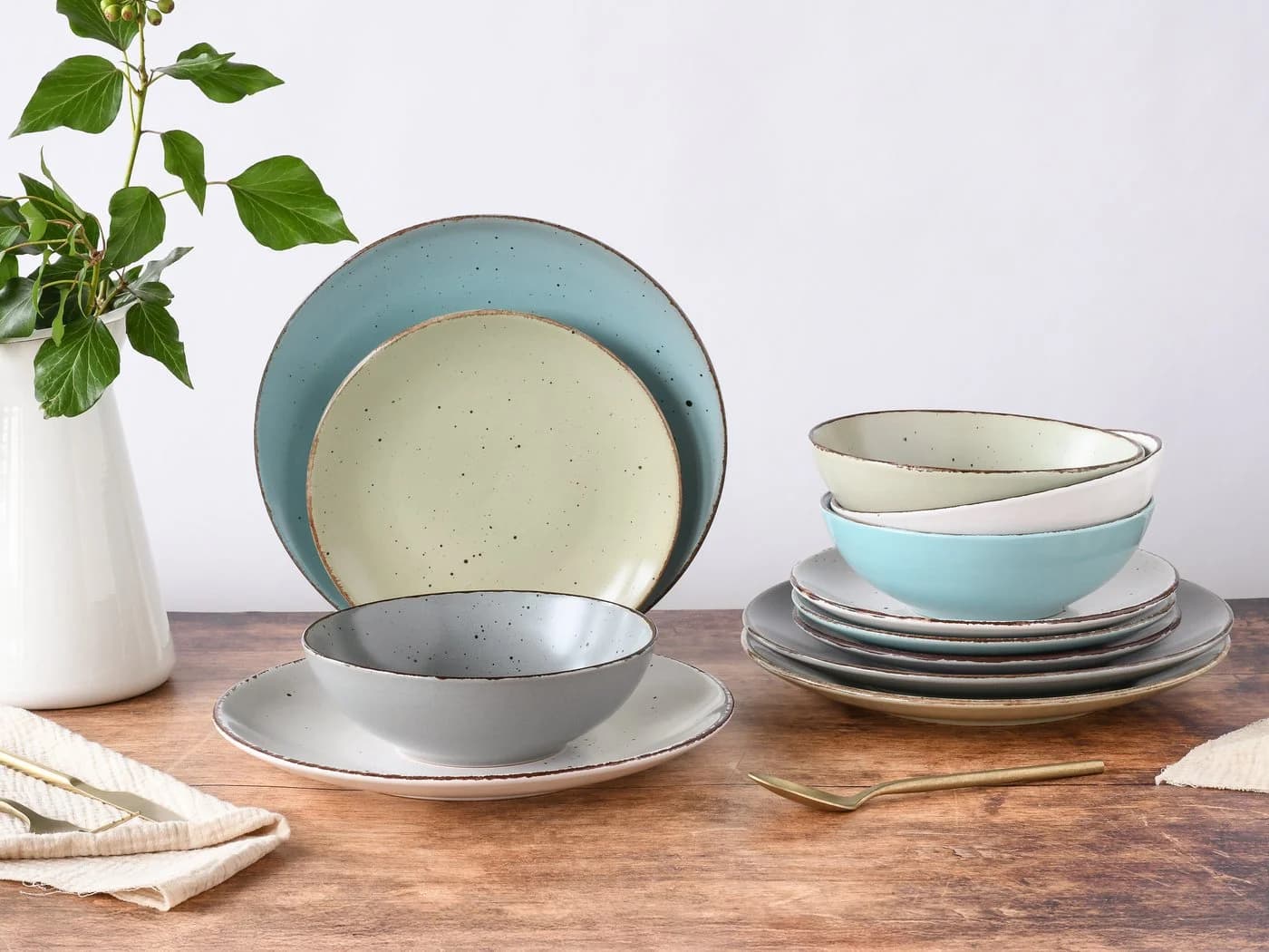 CREATABLE Teller-Set 12-tlg. Vintage Look bunt Steinzeug