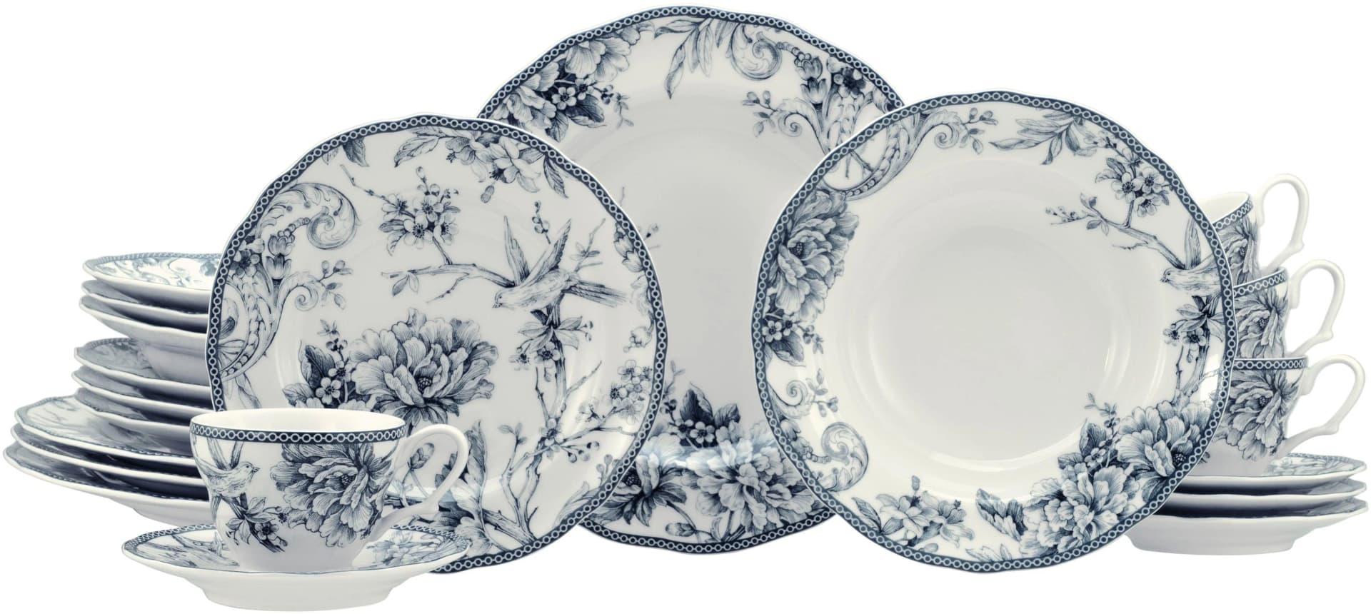 Creatable Adelaide Geschirrset 20-tlg. Blau Vintage Dekor