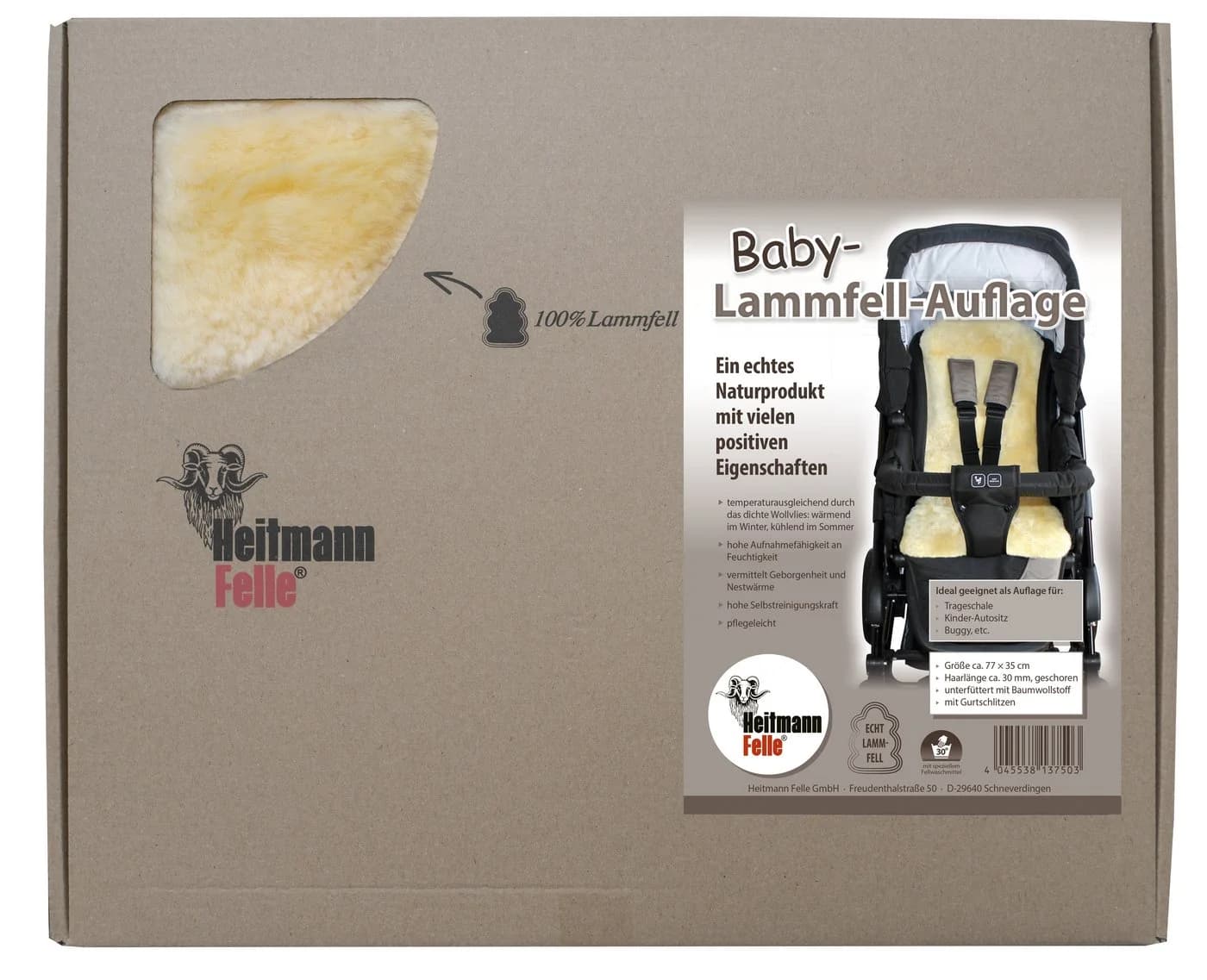 Heitmann Felle Babylammfell Einlage Beige Weiß 5 Gurtschlitze