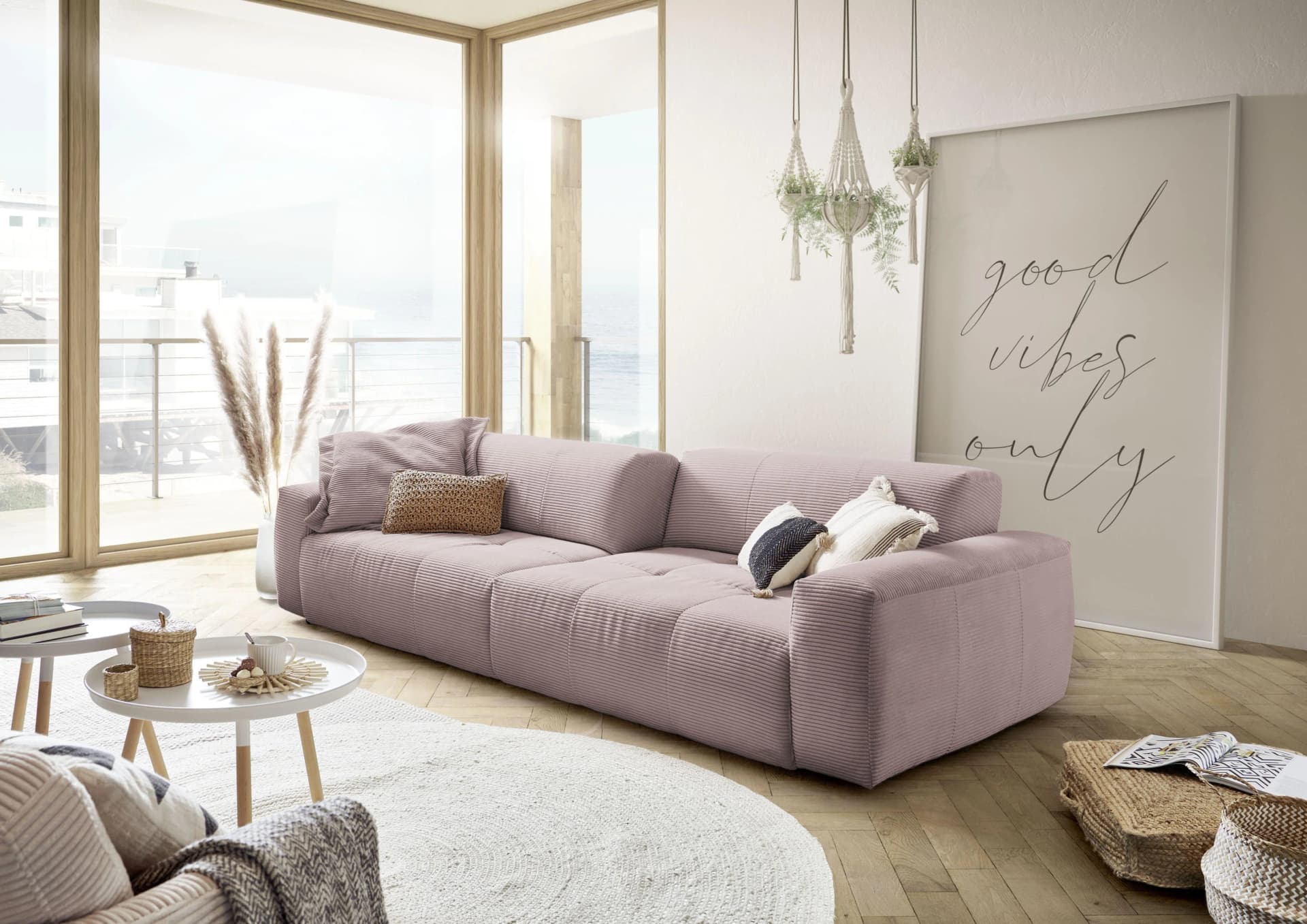 Big-Sofa 3C CANDY Yoshy Mega Sofa Rosa mit verstellbarer Rückenlehne