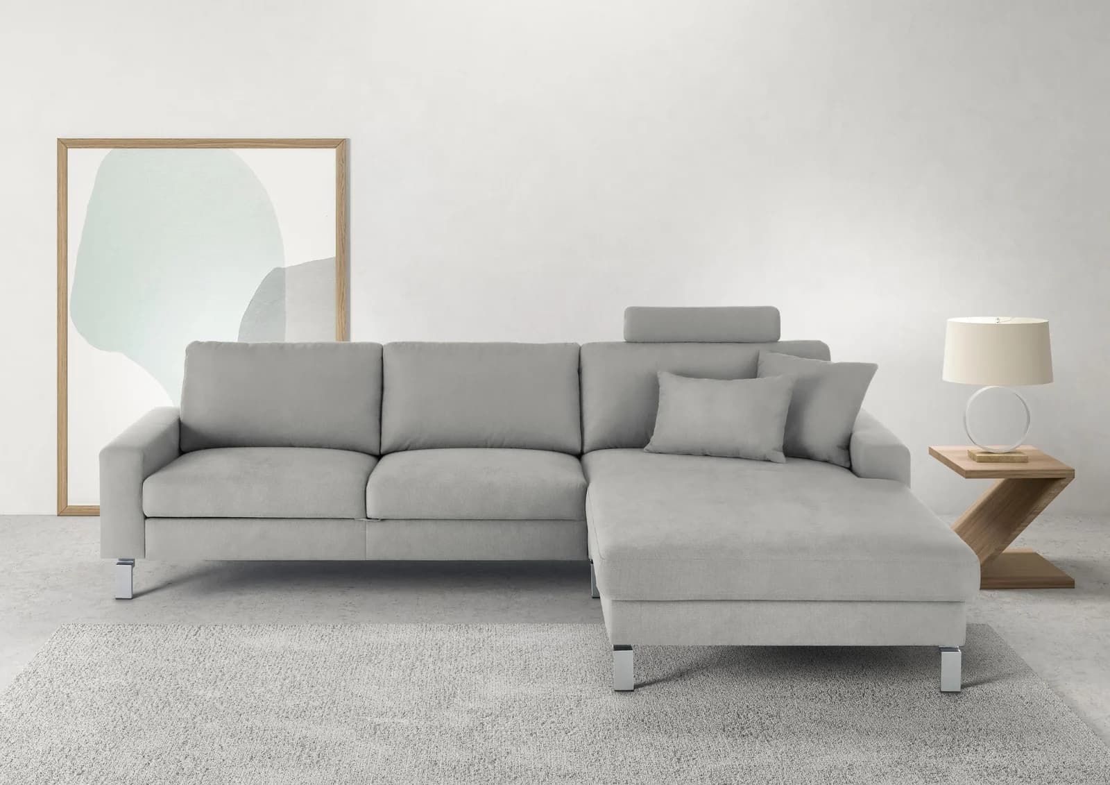 CANDY Ecksofa Lecce Silber mit Schlaffunktion und Tonnentaschenfederkern