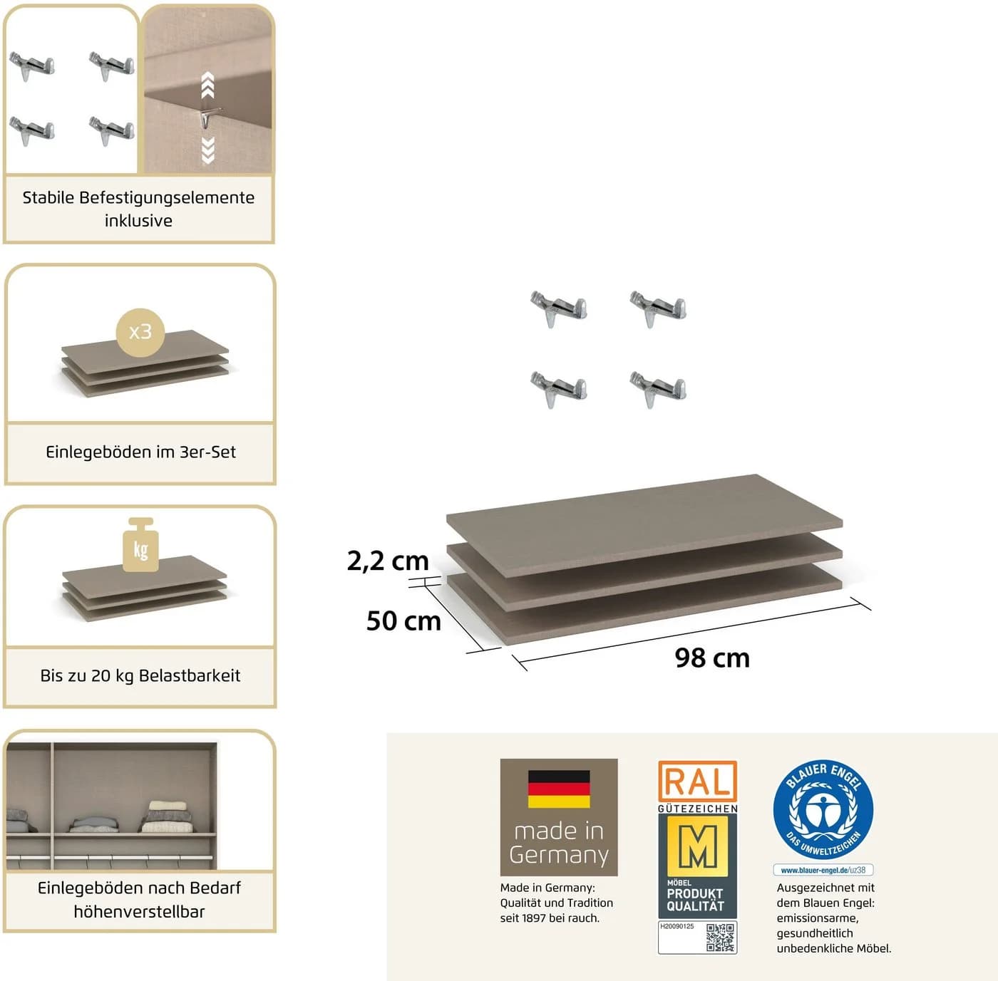 Rauch Einlegeboden für Drehtürenschränke Beige Leinenoptik