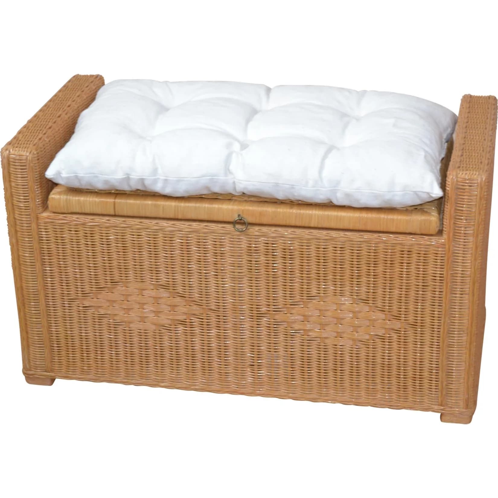 Rattan Sitztruhe mit Stauraum & Kissen - Massivholz