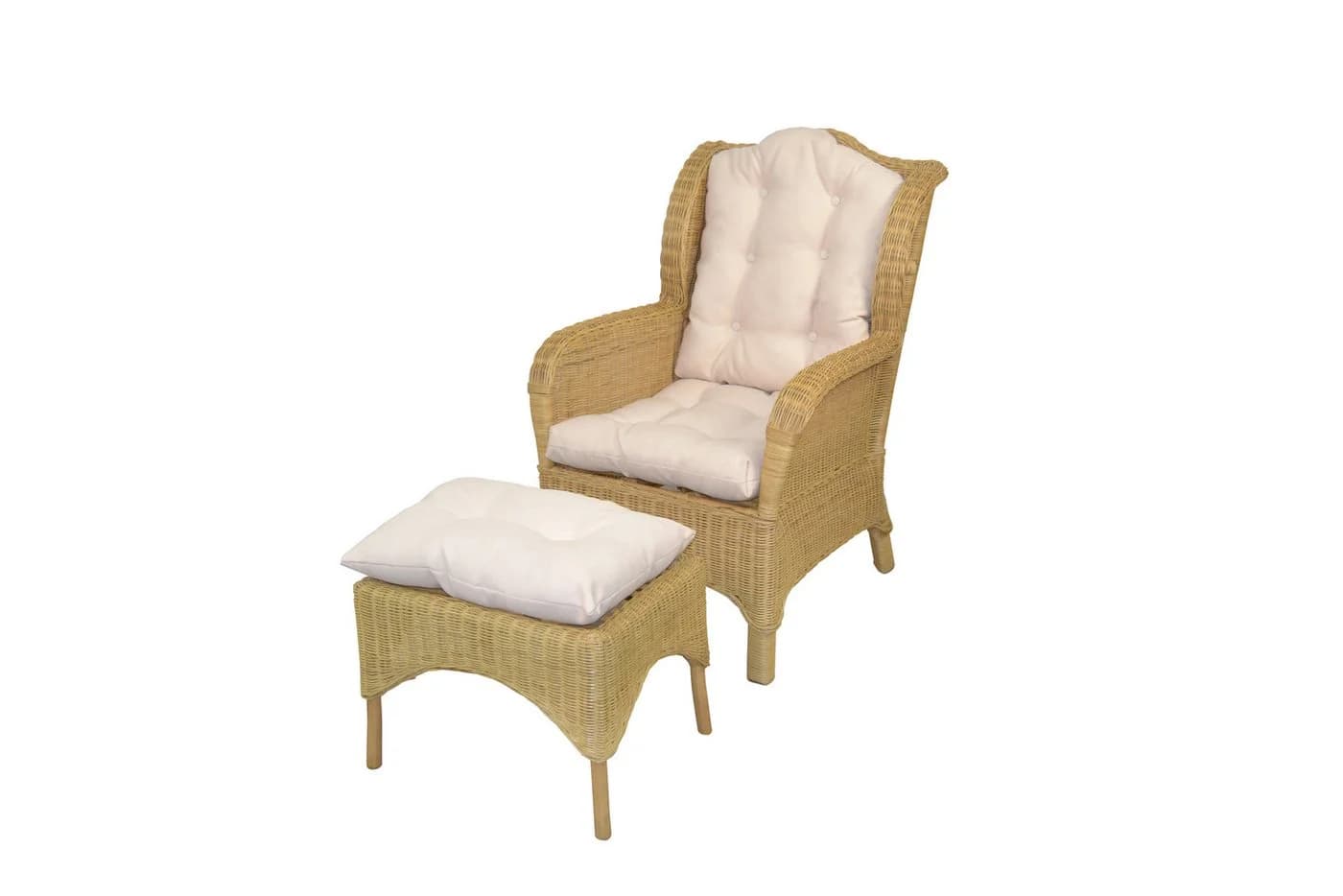 moebel-direkt-online Ohrensessel Samuel mit Hocker & Kissen Beige Rattan