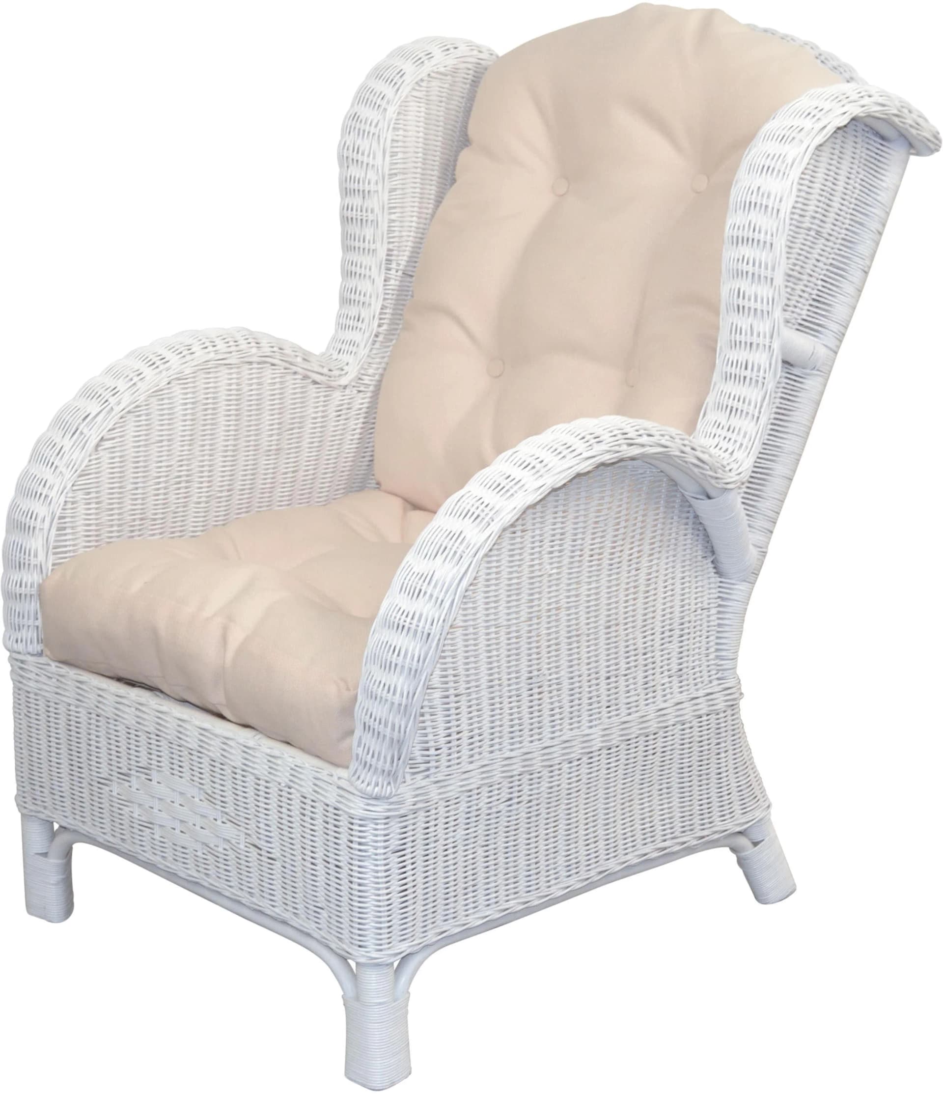 HOFMANN LIVING AND MORE Ohrensessel Weiß Handgeflochten Rattan