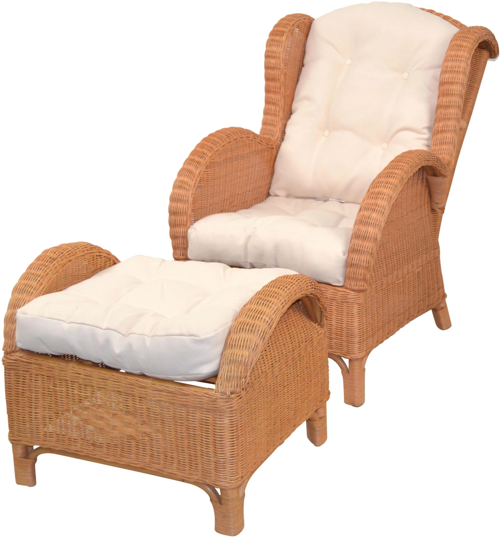 HOFMANN LIVING AND MORE Ohrensessel Honigfarben mit Hocker Handgeflochten