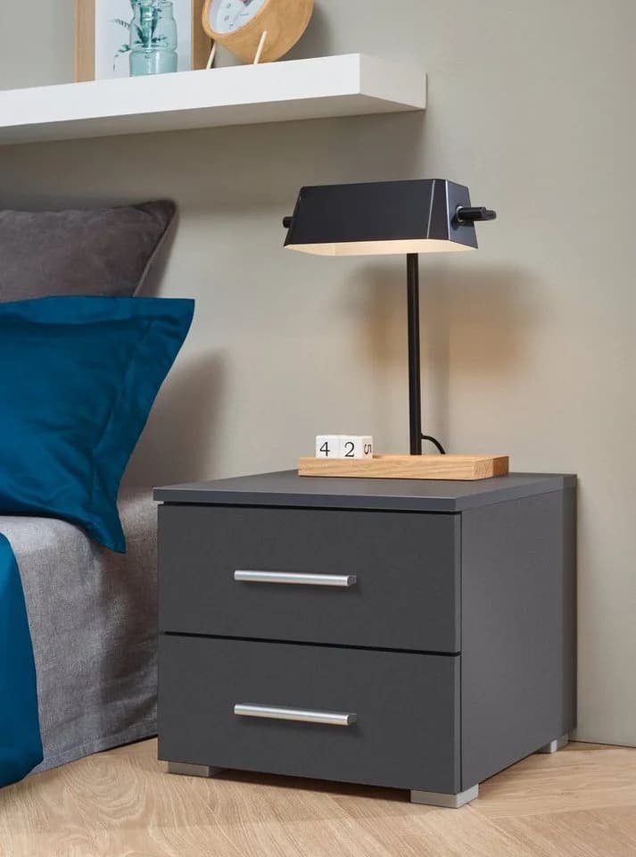 Nachtkommode RAUCH Base Grau Metallic 2 Schubladen Modern