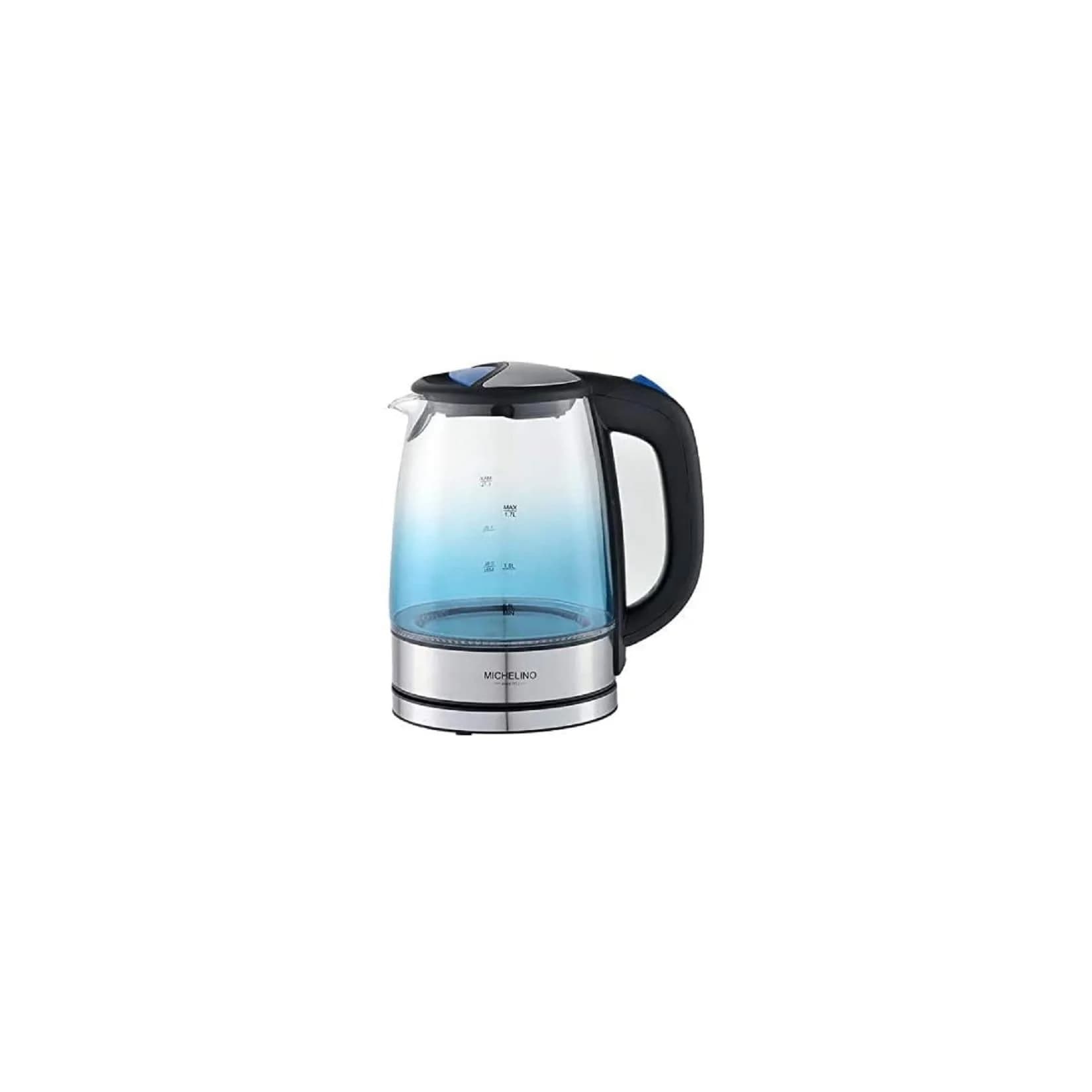 Michelino Wasserkocher 1,7L Blau/Rot Glasgehäuse