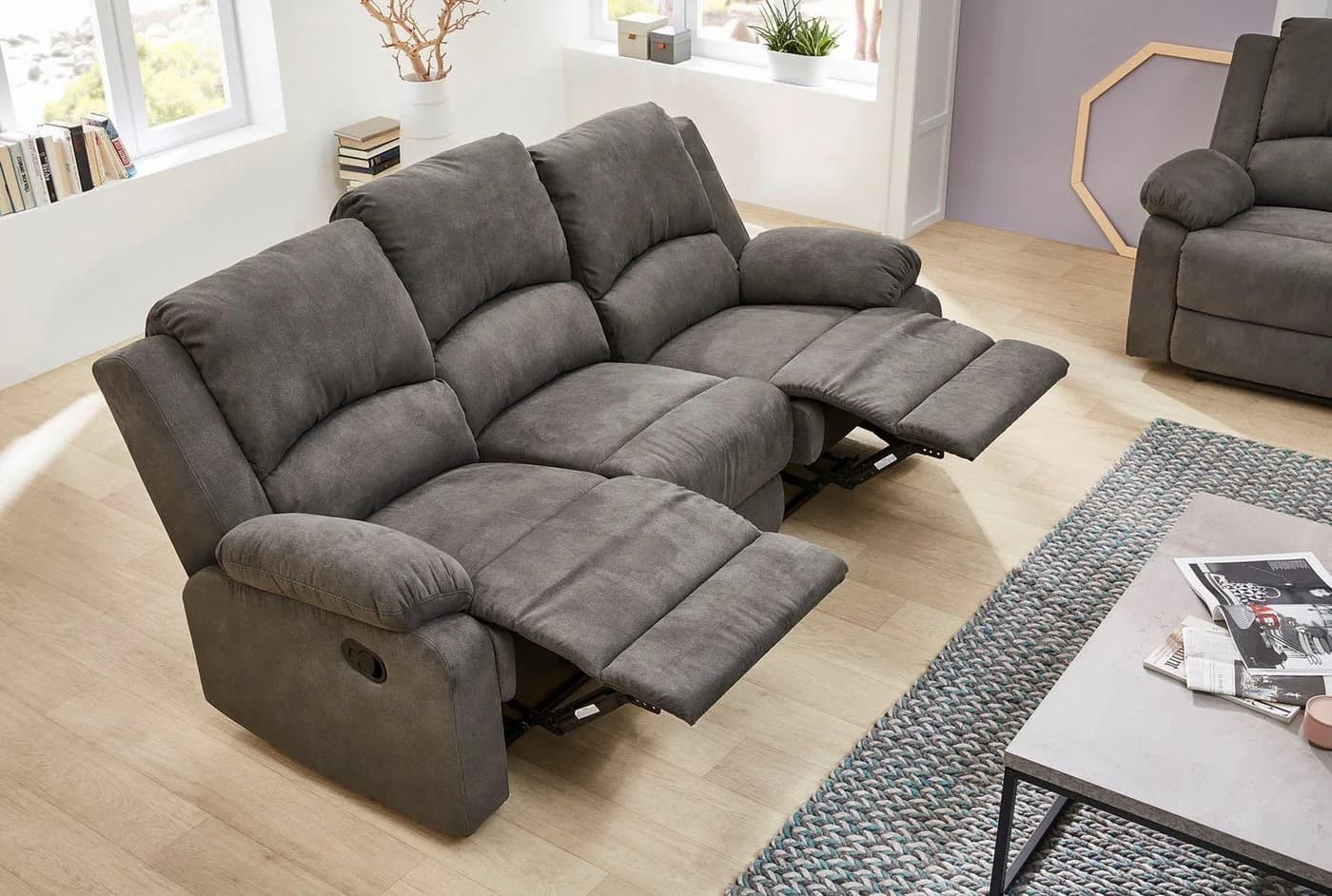 Jockenhöfer Gruppe Sofa Dakota 3-Sitzer Relaxfunktion Anthrazit