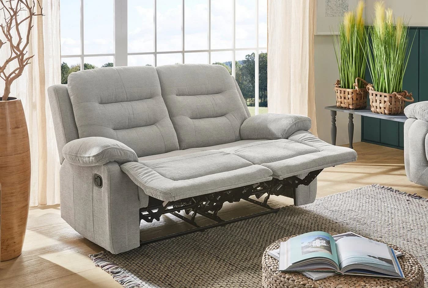 Jockenhöfer Sofa 2-Sitzer Sylt Grau Relaxfunktion Chenille