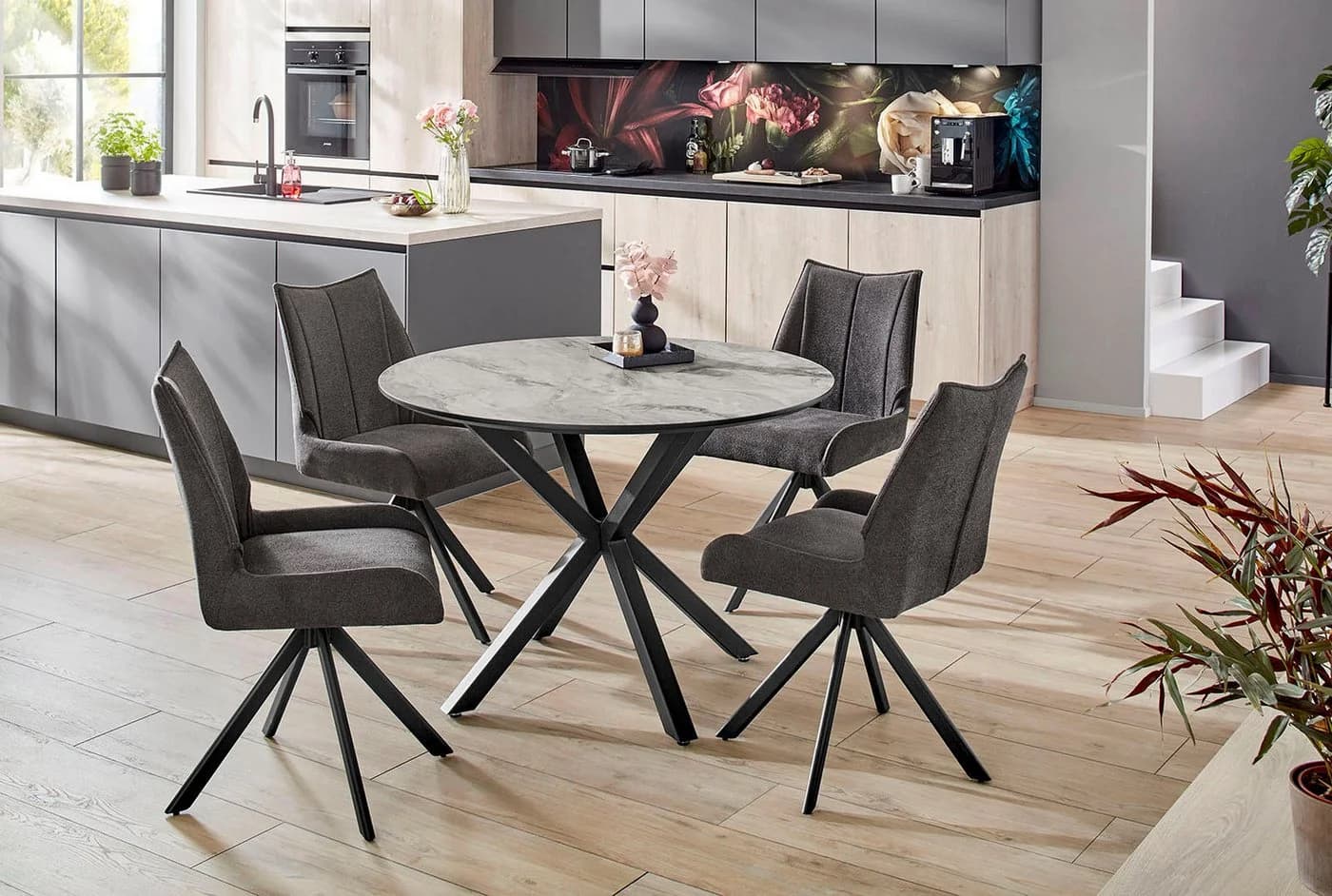 Jockenhöfer Gruppe Drehstuhl Madison Set 4 St. Grau Webstoff