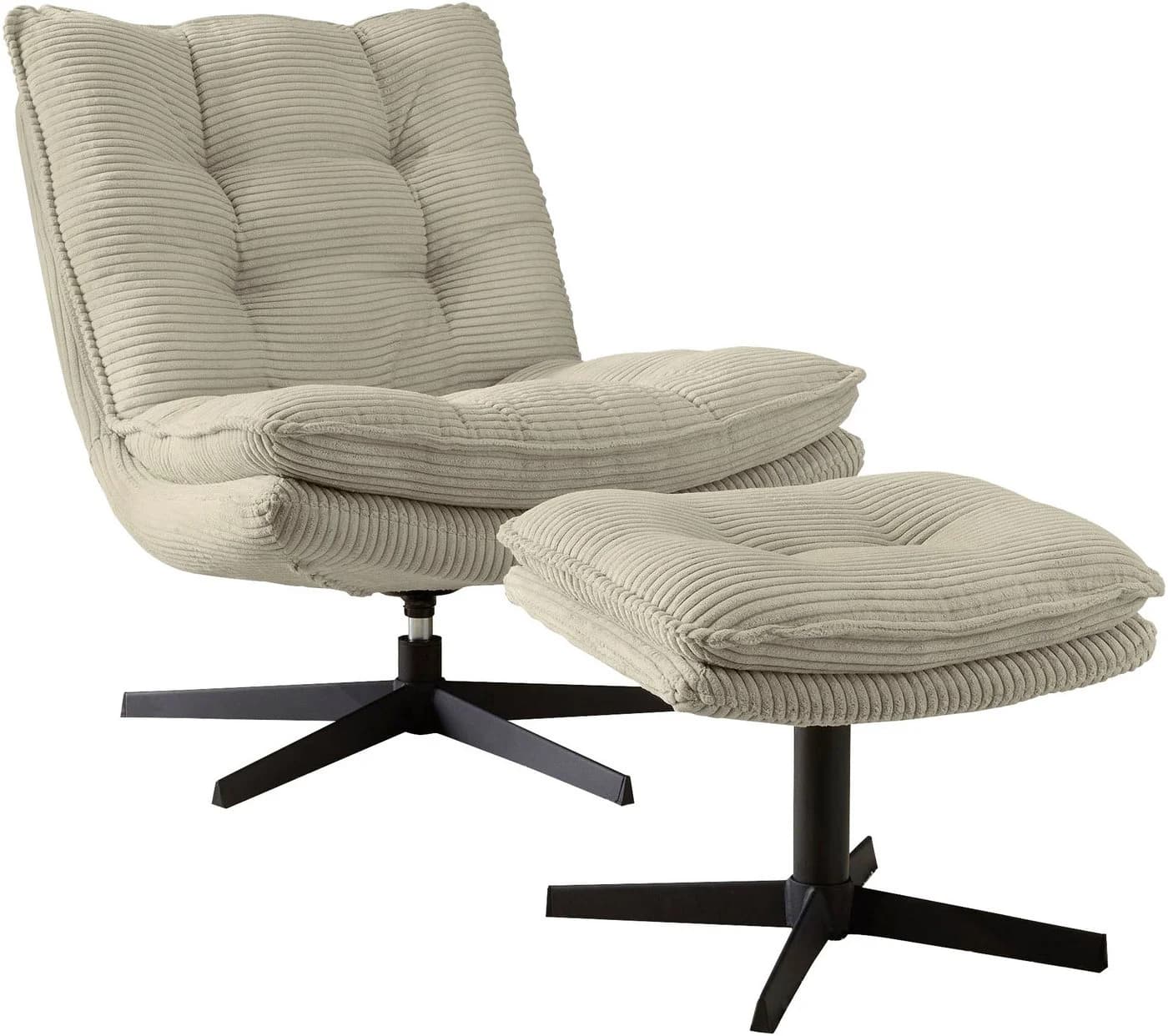 Jockenhöfer Kasper Relaxsessel mit Hocker Cord Grau-Beige