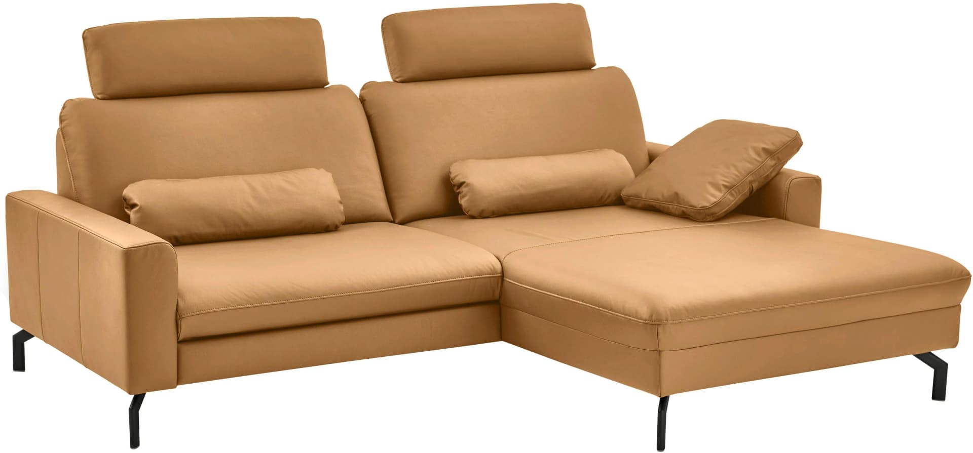 Ecksofa DIE PLANBAR L-Form mit motorischem Canape und Kopfstützen in Gelb