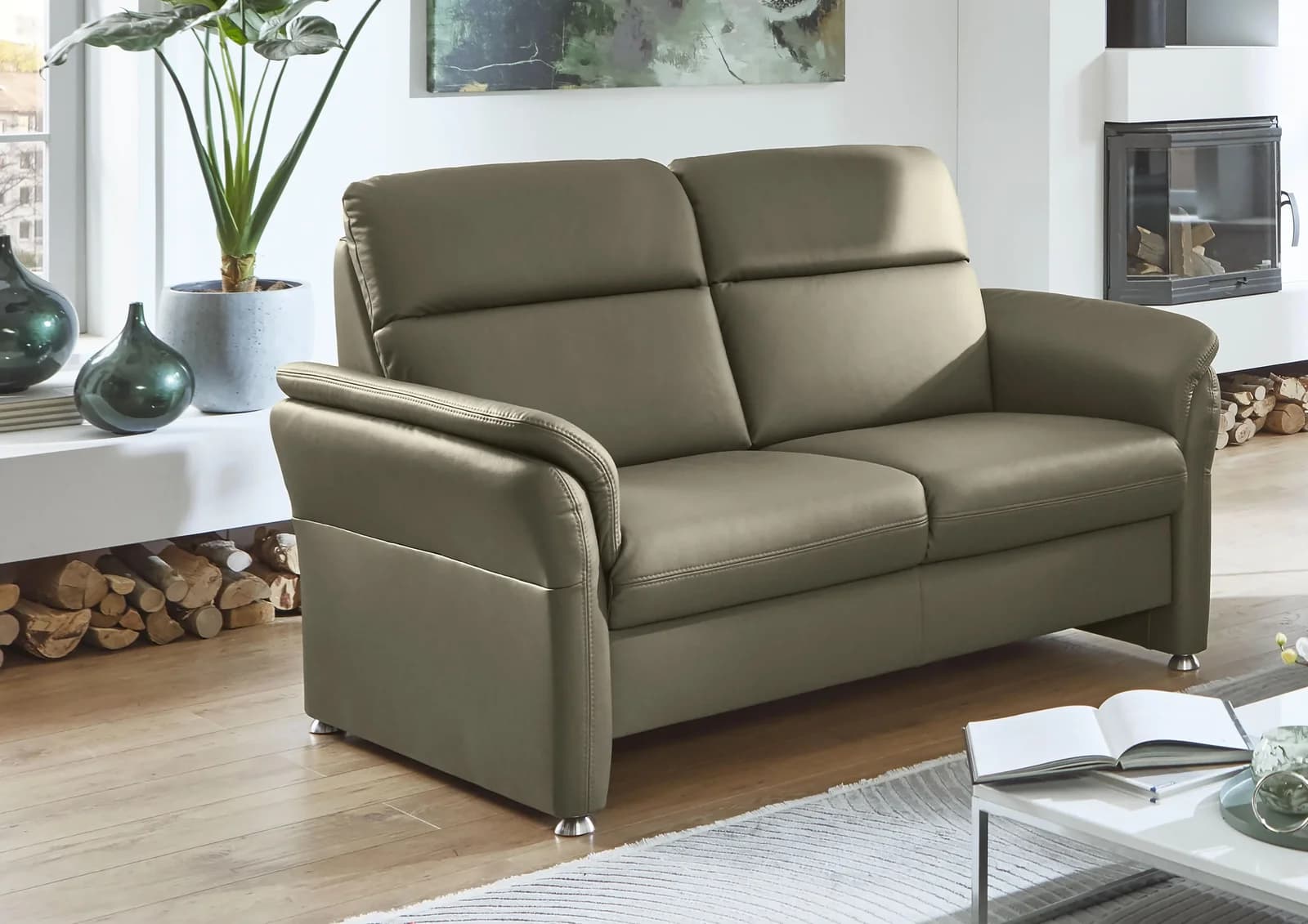 DIE PLANBAR 2-Sitzer Sofa Echtleder Torro olive Federkern