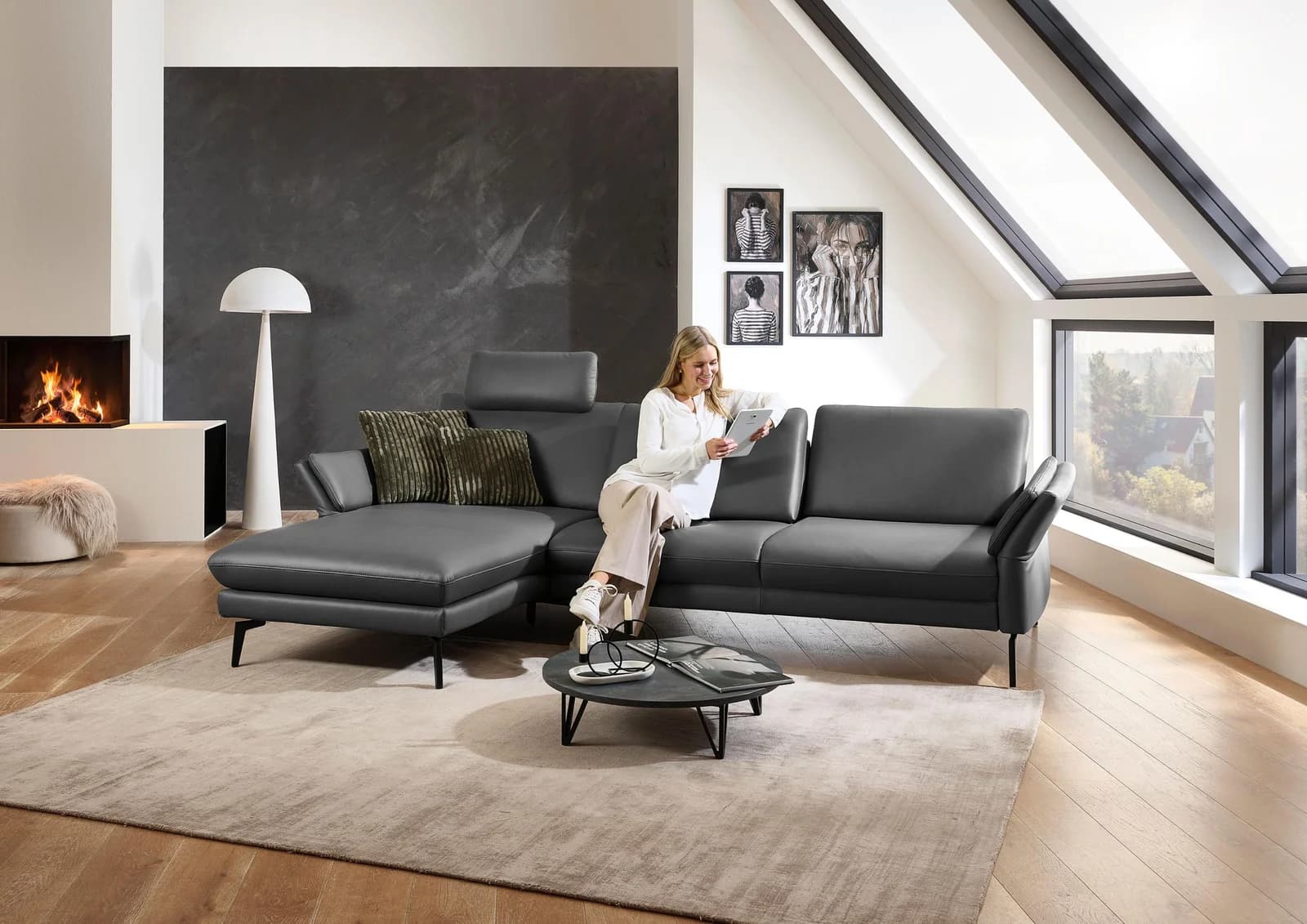 DIE PLANBAR Ecksofa L-Form 289cm Torro Anthrazit Glattleder