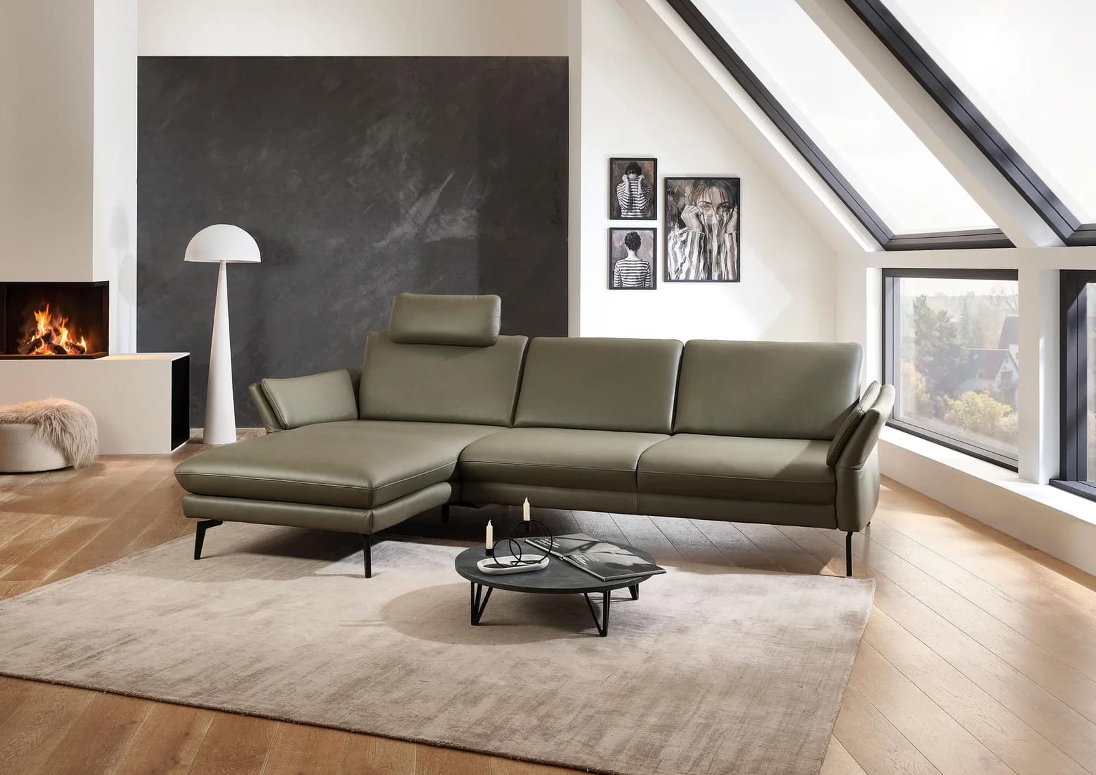 DIE PLANBAR Ecksofa PN-EM23050 L-Form Torro olive Echtleder
