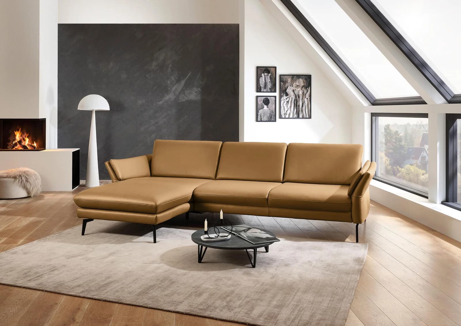 Ecksofa DIE PLANBAR PN-EM23050 L-Form Glattleder braun