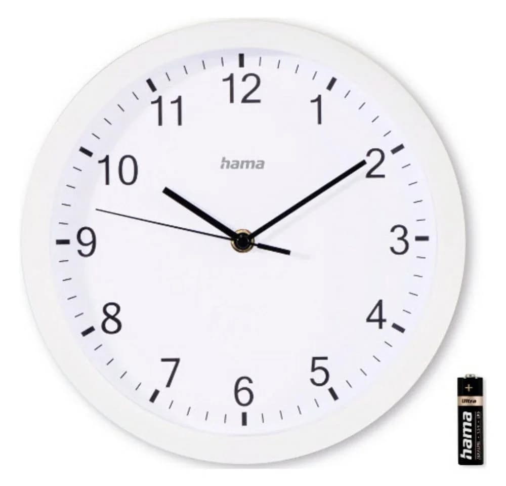 Hama Wanduhr Elba Weiß 25 cm Geräuscharm Quarzuhr