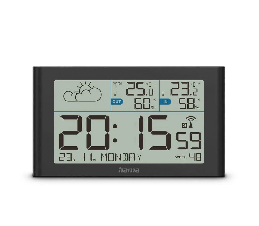 Hama Wetterstation Sylt mit Außensensor, Funk, Wecker, Schwarz