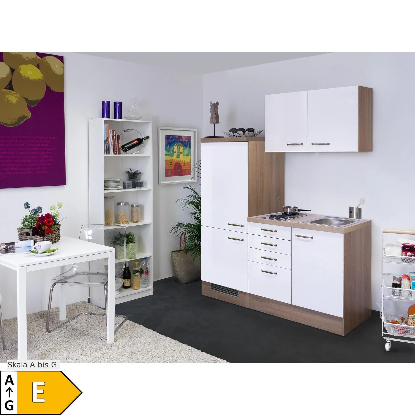 Flex-Well Küchenzeile Florenz Weiß Sonoma Eiche mit Elektrogeräten