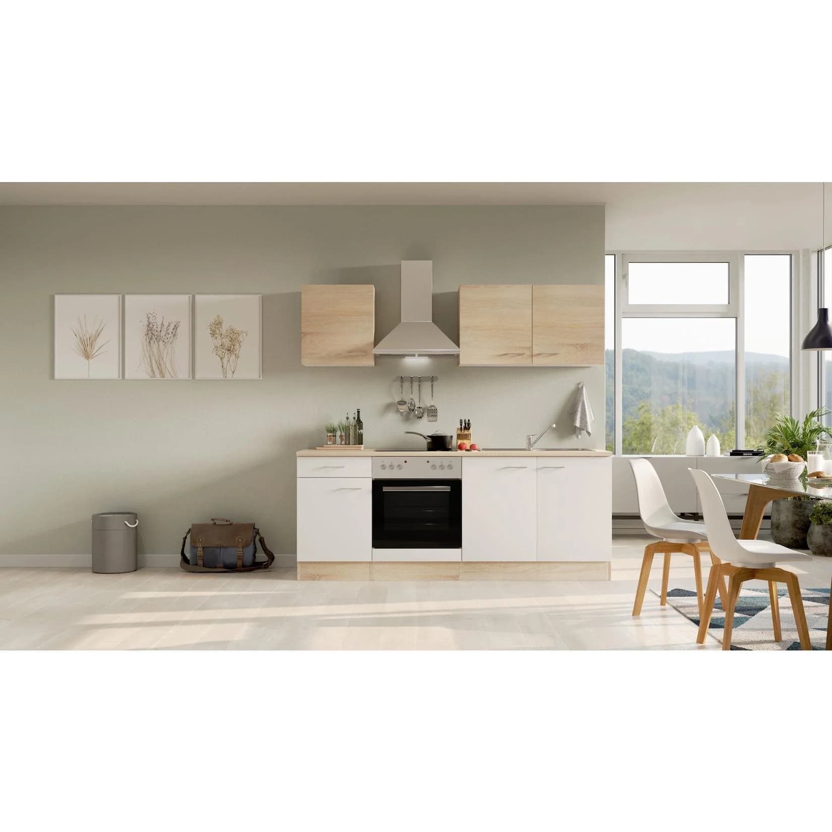Flex-Well Küchenzeile Samoa 210cm mit E-Geräten Weiß/Eiche