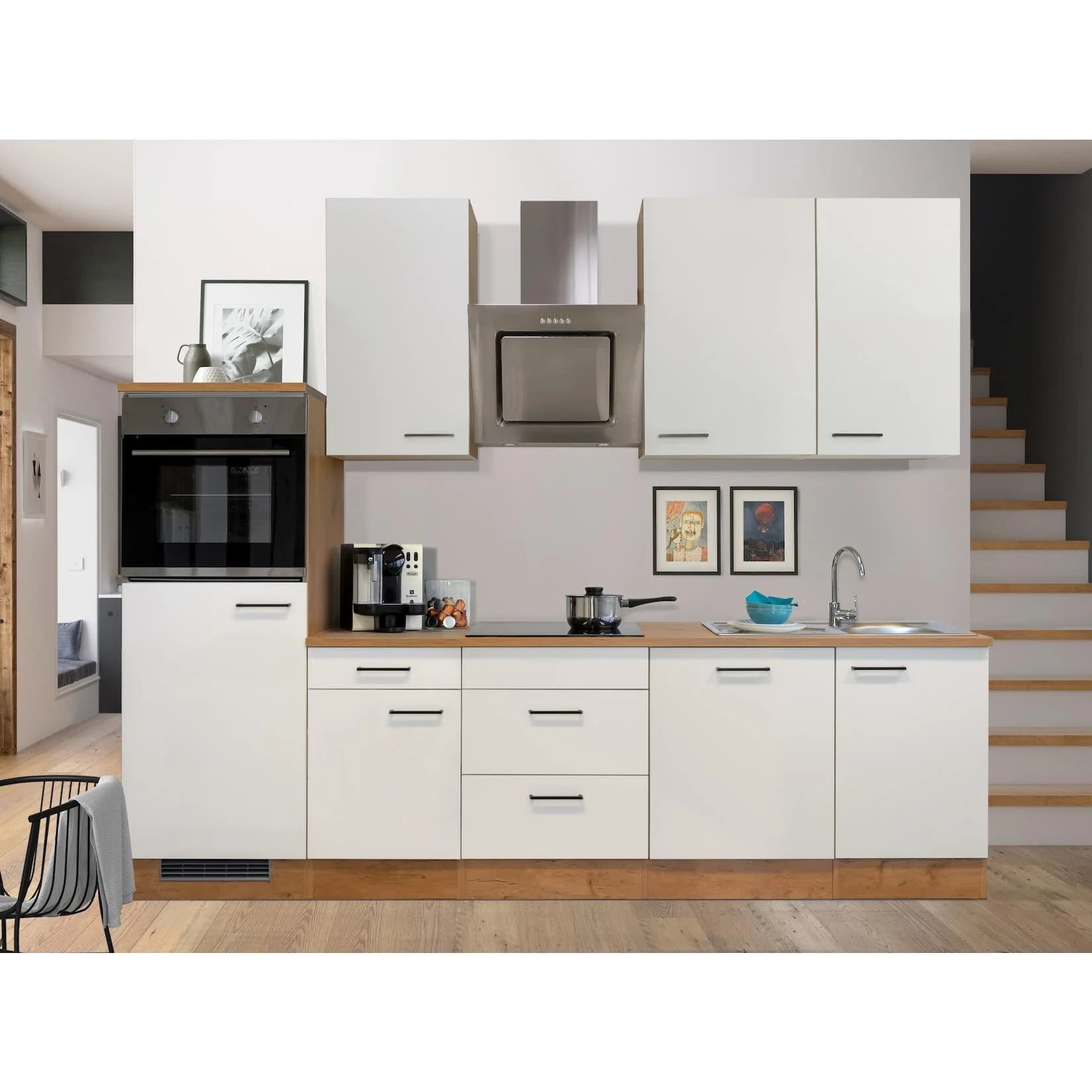 FLEX-WELL Küchenzeile Vintea Weiß Lancelot Oak mit E-Geräten