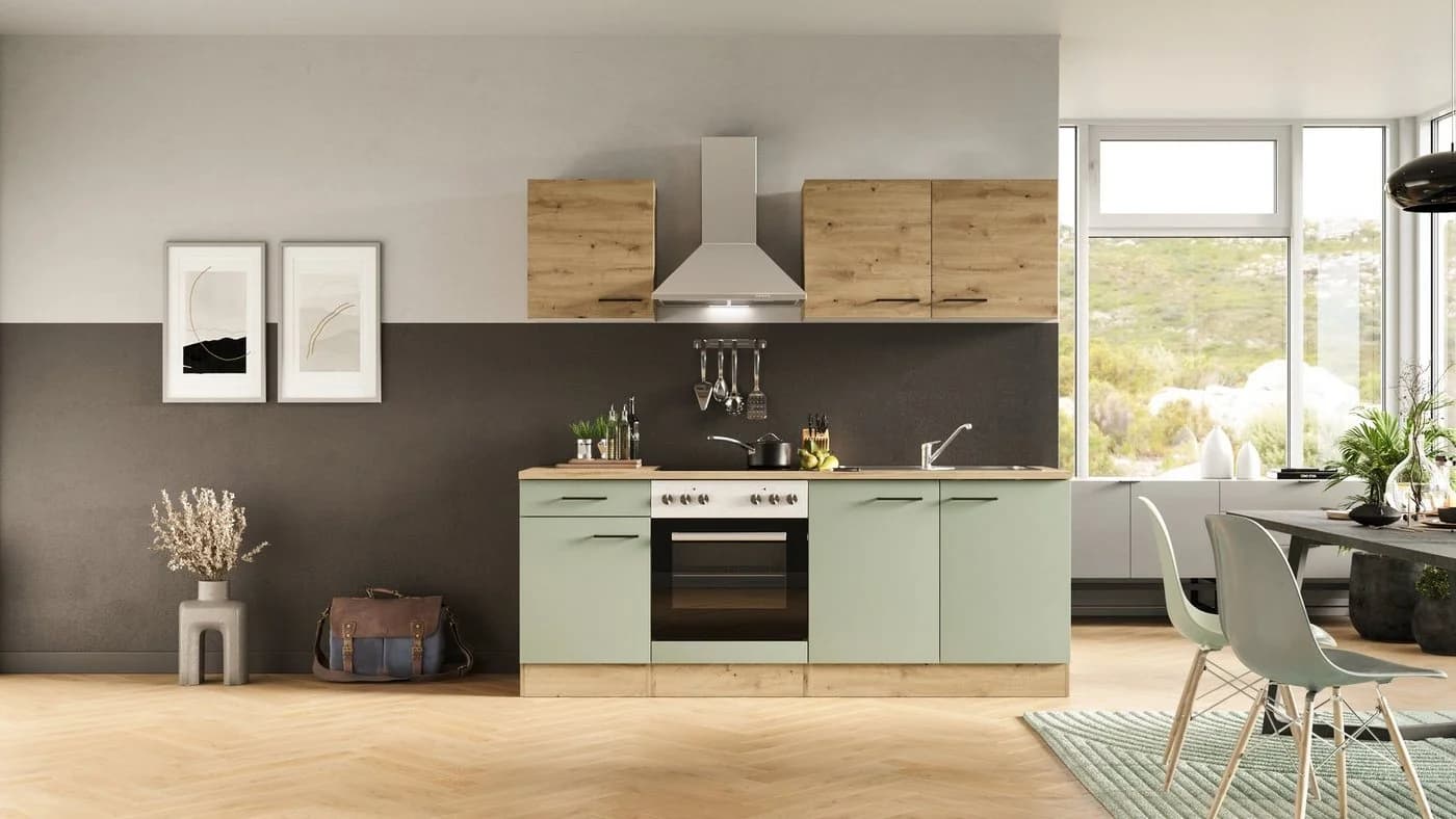Flex-Well Küche Cara 210 cm Modern mit Glaskeramikkochfeld