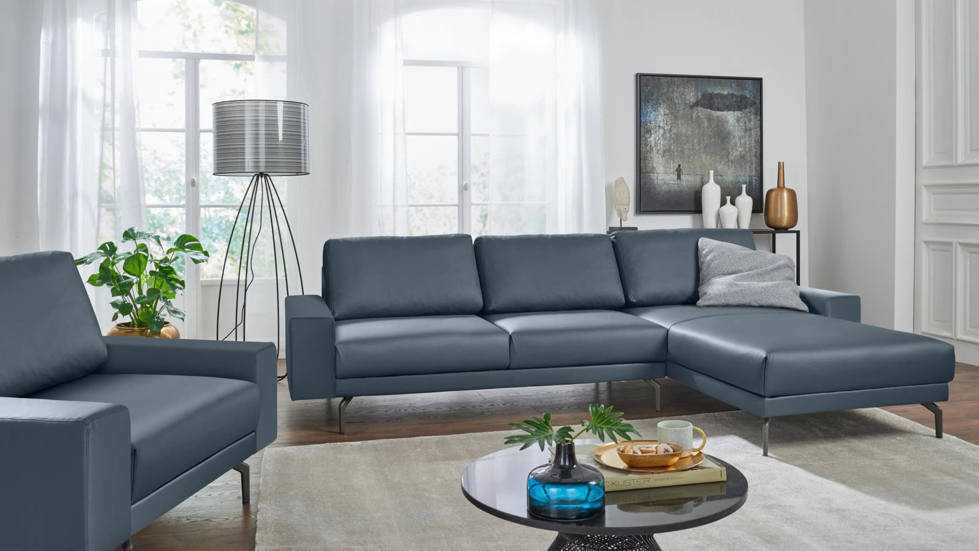Creation BY ROLF BENZ Ecksofa CR.450 Blaugrau