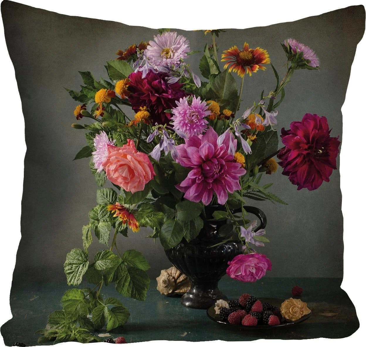 QUEENCE Dekokissenhülle Blumenstrauß Bunt 40x40 cm Polyester