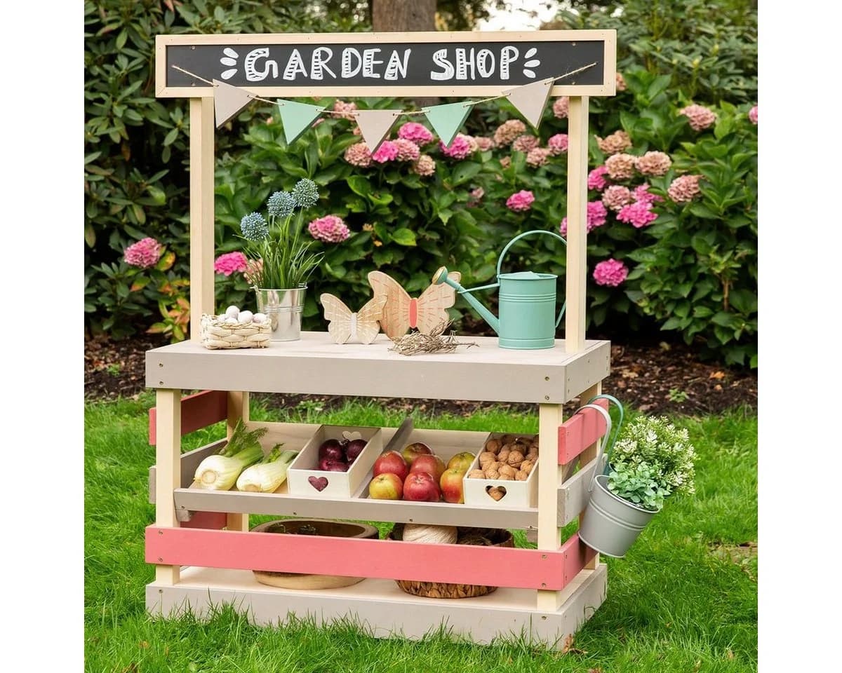 MUDDY BUDDY® Kaufladen Garden Friend Outdoor Shop Warmgrau/Malvenrosa