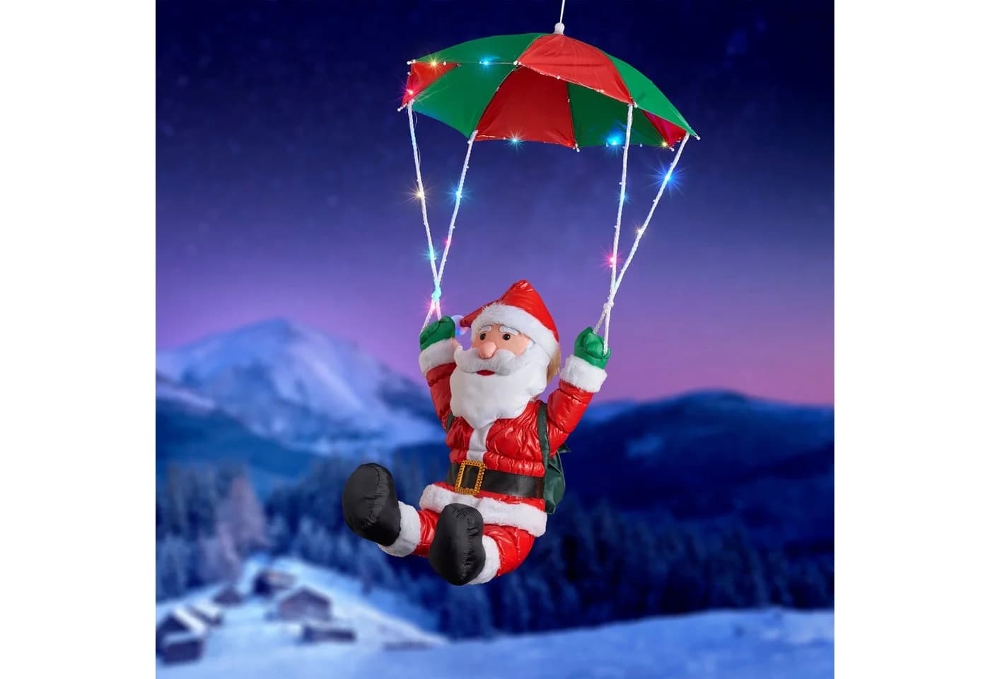 Raburg LED-Dekofigur Santa Claus Weihnachtsmann mit buntem LED-Fallschirm