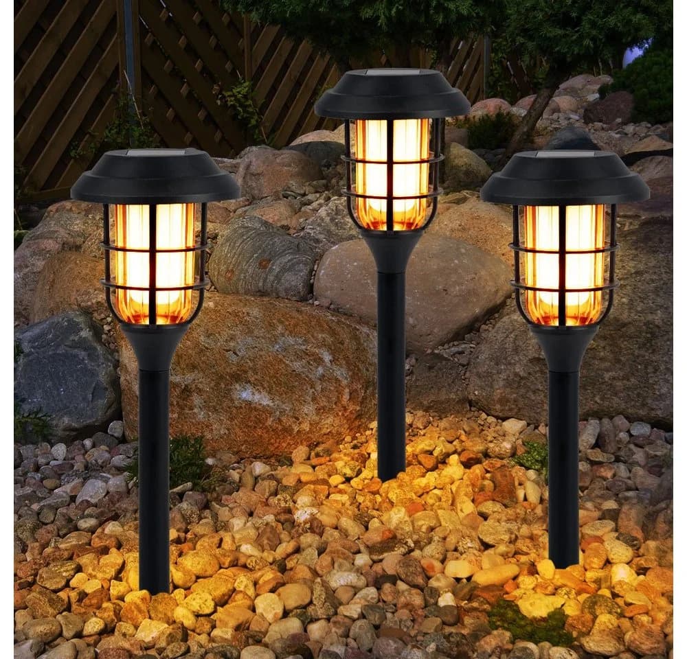 NOWA LED Solarleuchte Schwarz Flammeneffekt Garten Deko