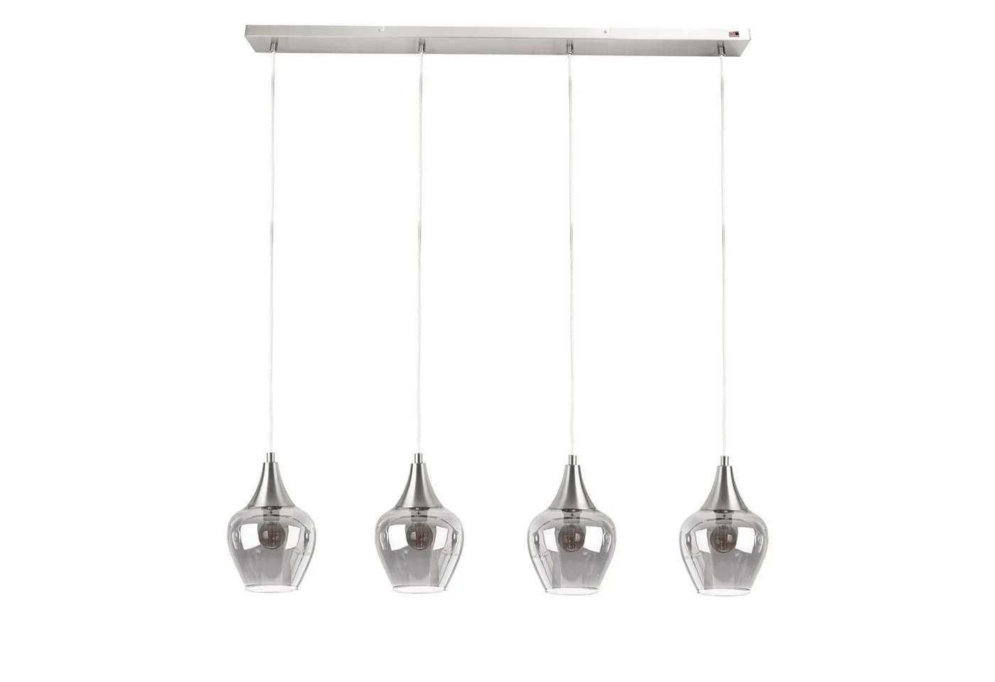 NOWA Pendelleuchte Drop 4-flammig Silber Metall Glasschirm