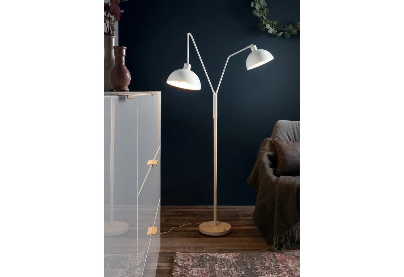 NOWA Stehlampe Twin Weiß Industrie-Look 2-flammig E27
