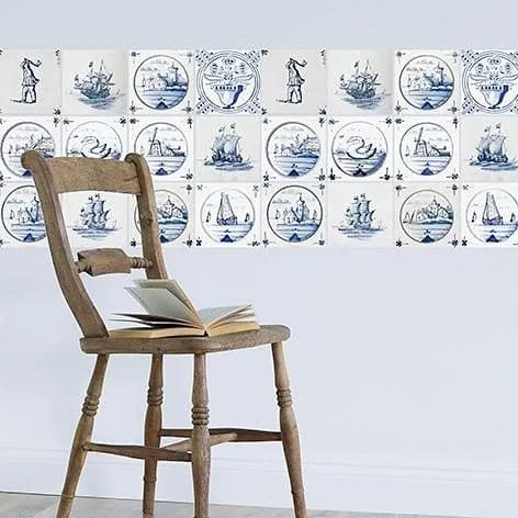 HOME AFFAIRE Fliesenaufkleber Maritim Blau Weiß 12er Set