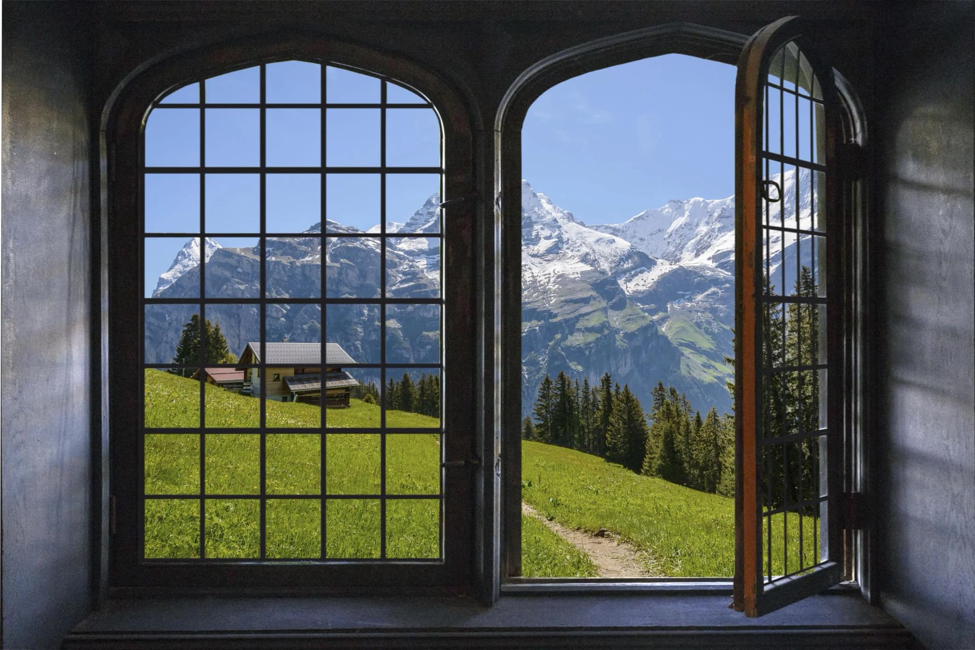 QUEENCE Wandsticker Südtirol Bunt 3D Fensterdurchbruch Vinyl