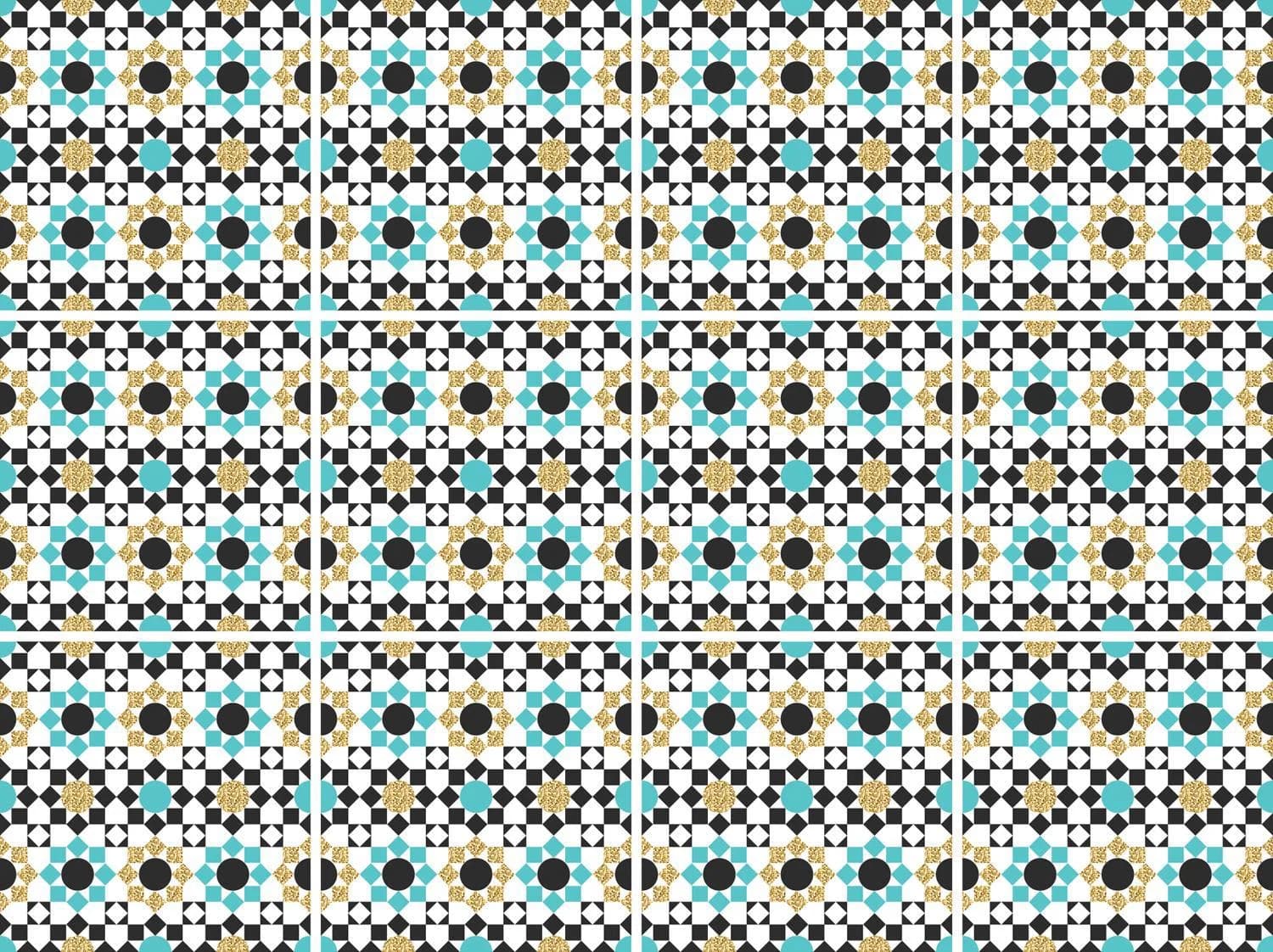 Fliesenaufkleber Mosaik-Muster in Gold, Blau und Schwarz