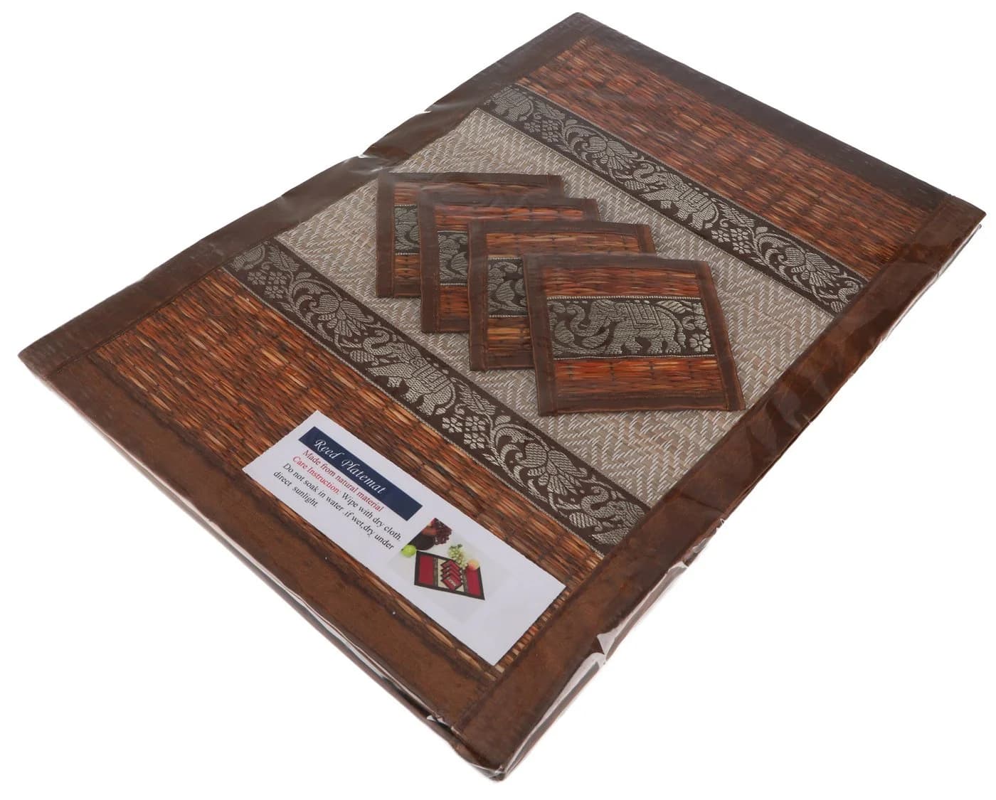 Guru-Shop Tischläufer & Untersetzer Set 4er Braun Bast