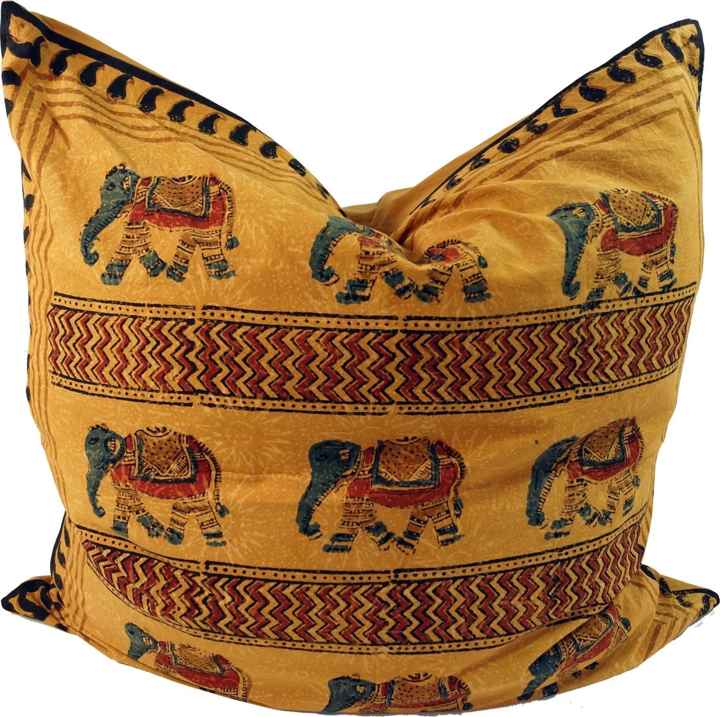 Guru-Shop Kissenbezug XL Blockdruck Ethno Gelb 80x80 cm
